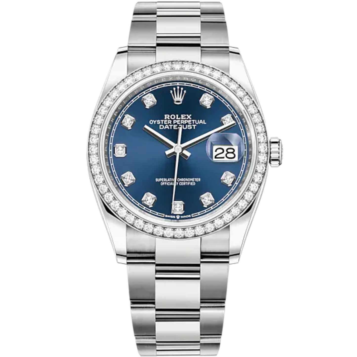 Datejust 36 36mm Bracelet Oystersteel and White Gold with Bright Blue Diamond-Set Dial Diamond-Set Bezel