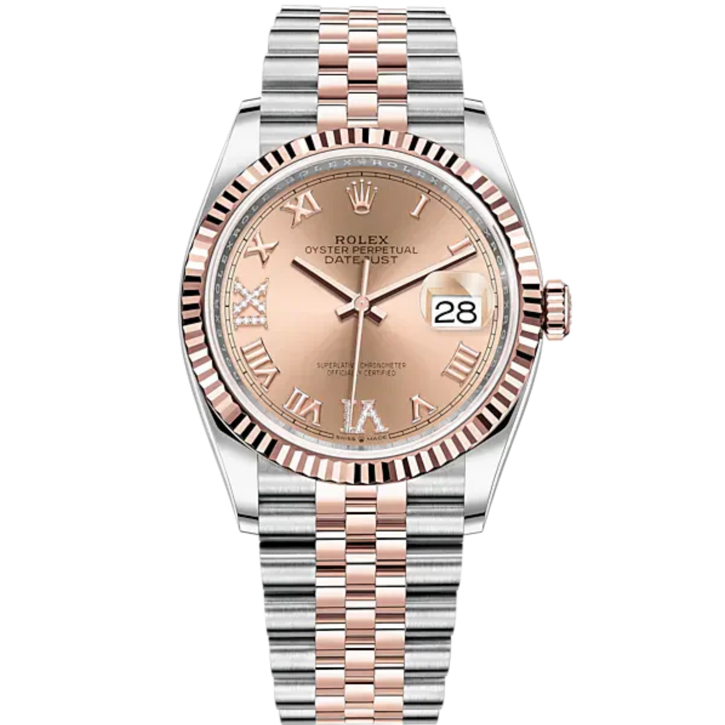 Datejust 36 36mm Oystersteel Jubilee Bracelet and Everose Gold with Rose Colour Diamond-Set Dial Fluted Bezel