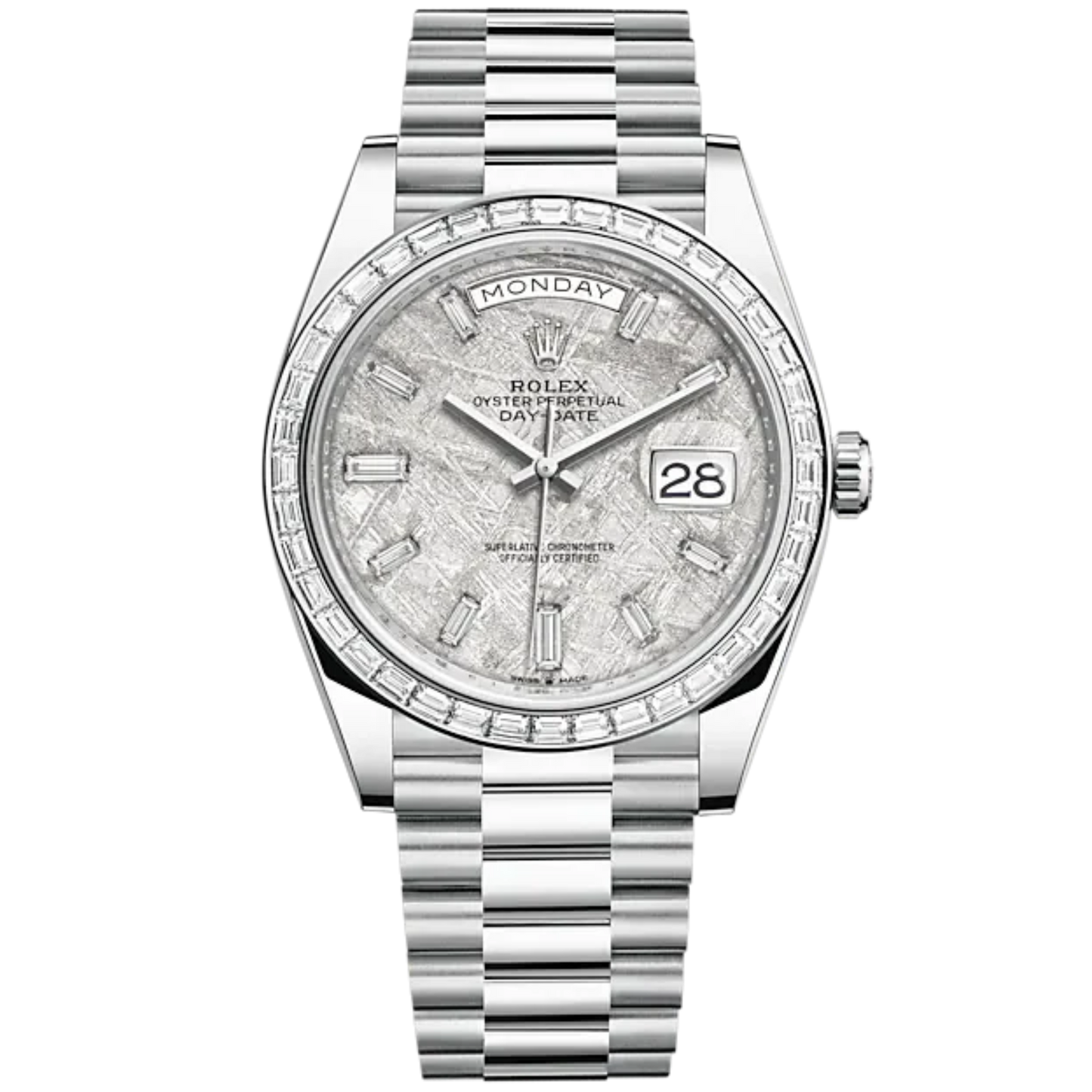 Day-Date 40 40mm President Bracelet and 18 KT White Gold with Meteorite Dial Diamond-Set Dial and Diamond-Set Bezel