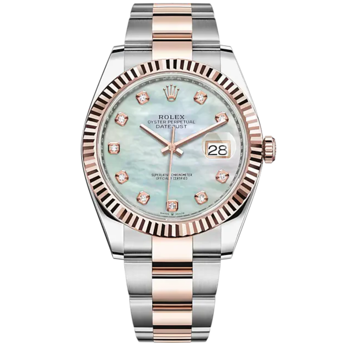 Datejust 41 41mm Oyster Bracelet Oystersteel and Everose Gold with White Mother-Of-Pearl Diamond-Set Dial Fluted Bezel