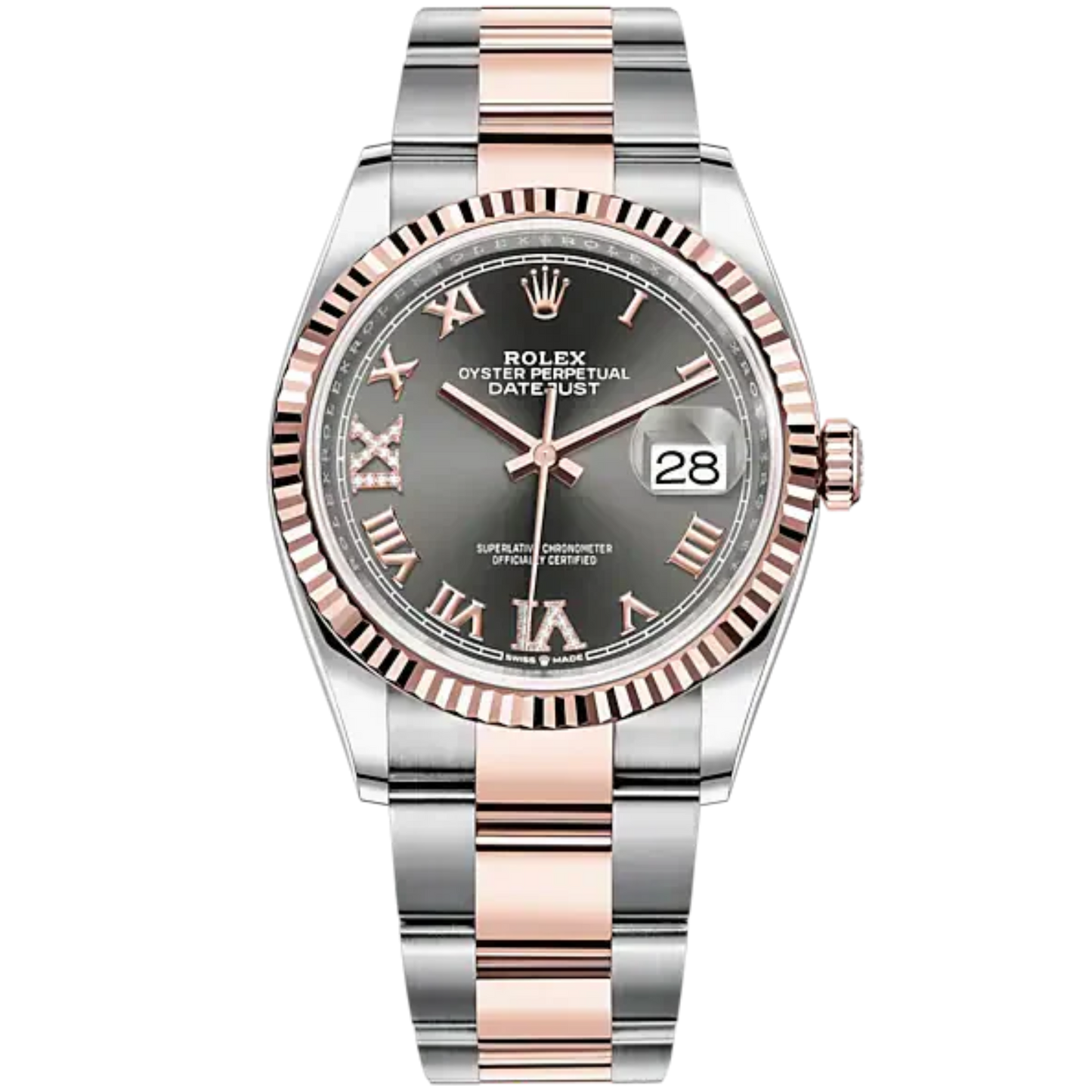 Datejust 36 36mm Oyster Bracelet Oystersteel and Everose Gold with Slate Diamond-Set Dial Fluted Bezel