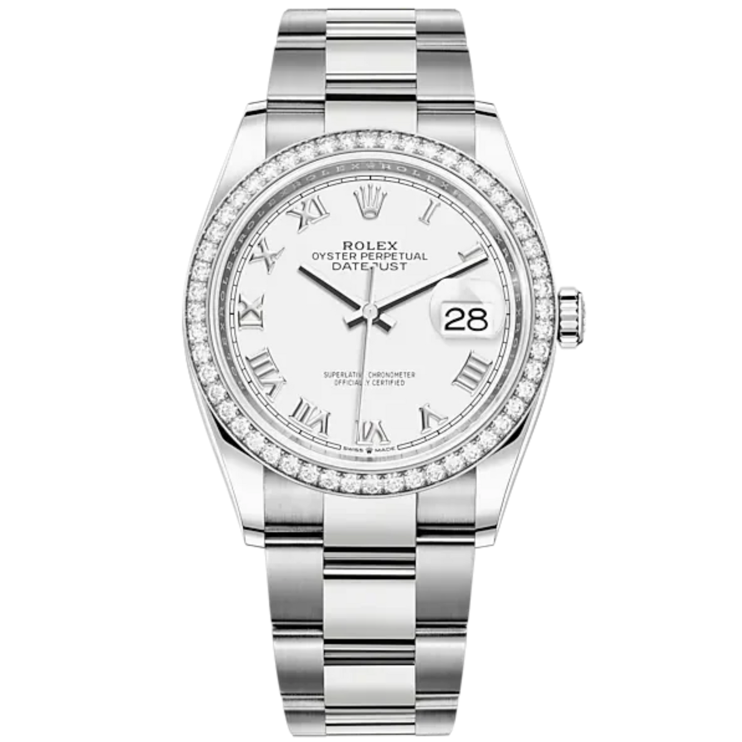 Datejust 36 36mm Oyster Bracelet Oystersteel and White Gold with White Dial Diamond-Set Bezel