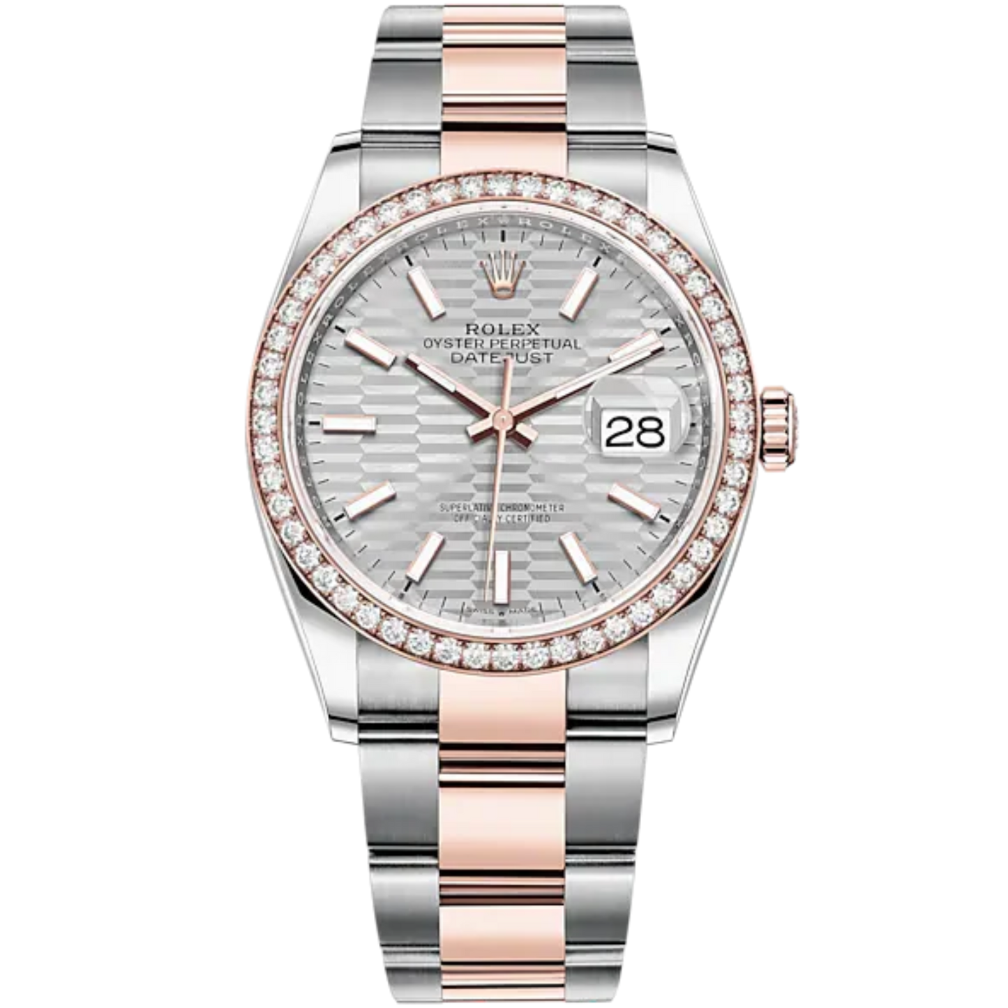 Datejust 36 36mm Oyster Bracelet Oystersteel and Everose Gold with Silver Fluted-Motif Dial Diamond-Set Bezel