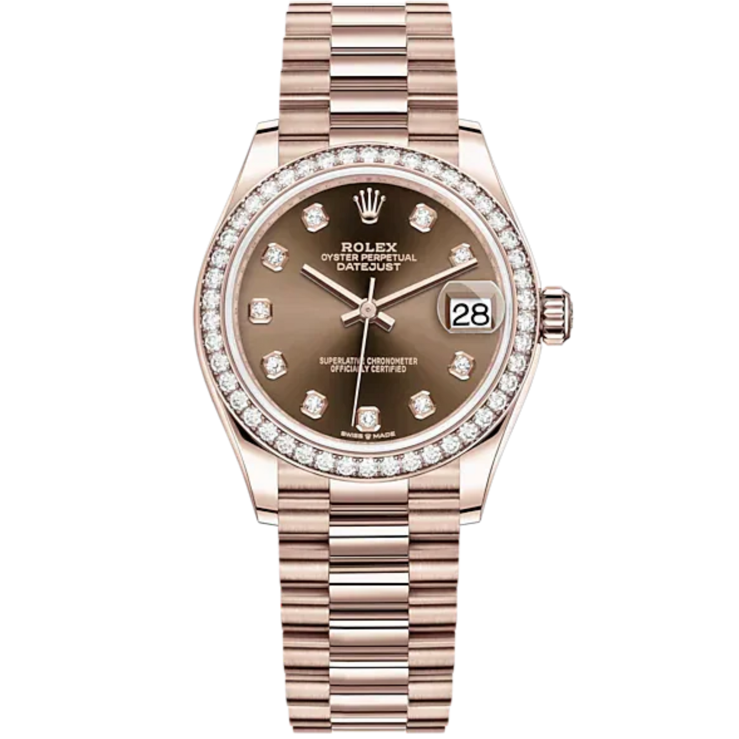 Datejust 31 31mm President Bracelet and 18 CT Everose Gold with Chocolate Diamond-Set Dial Diamond-Set Bezel