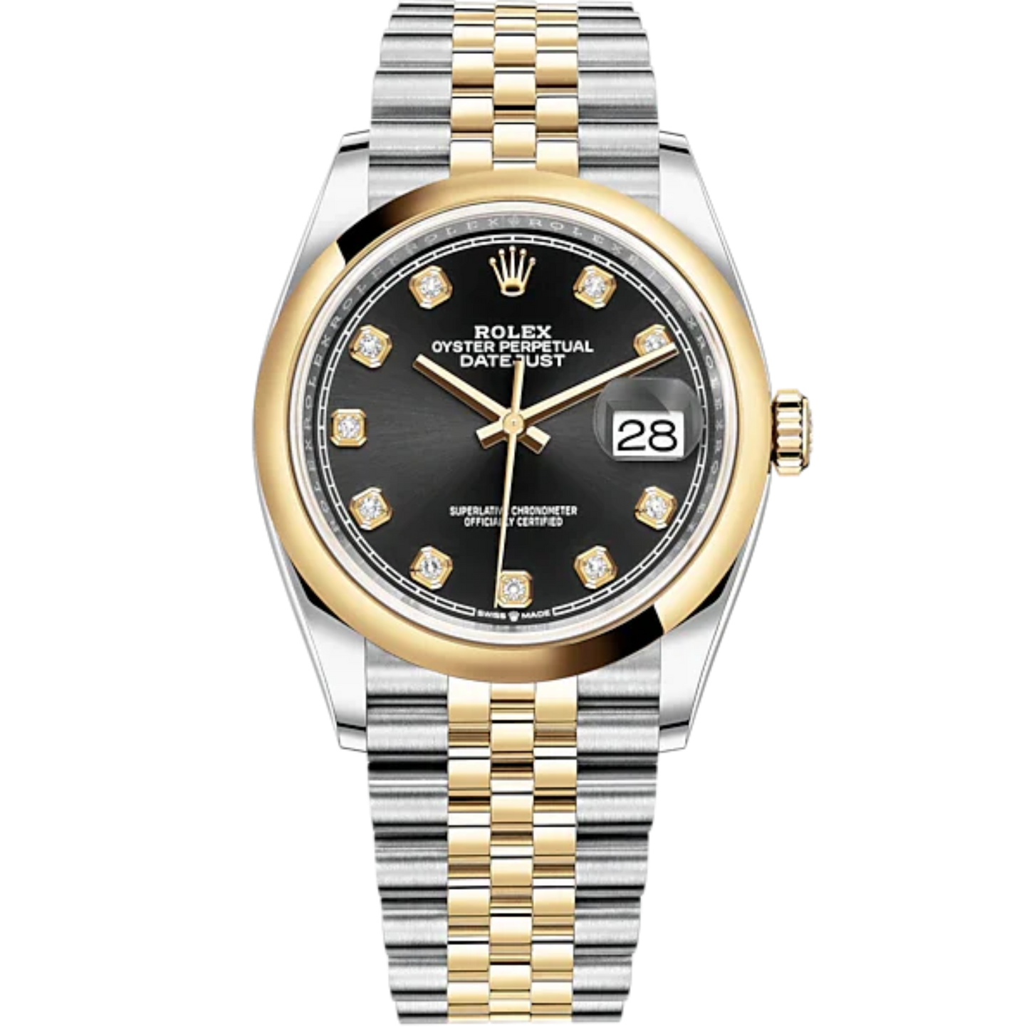 Datejust 36 36mm Oystersteel Jubilee Bracelet and Yellow Gold with Bright Black Diamond-Set Dial Domed Bezel
