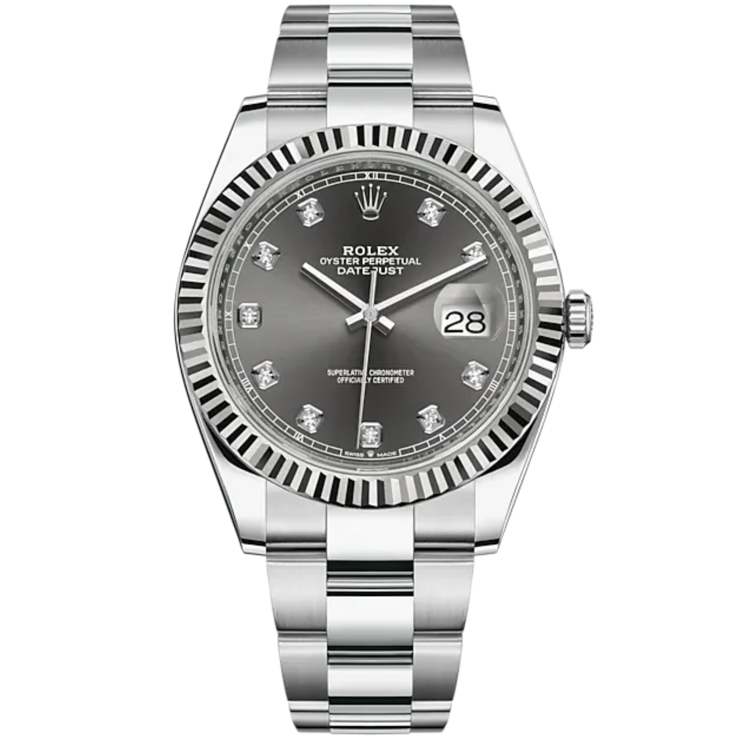 Datejust 41 41mm Oyster Bracelet Oystersteel and White Gold with Slate Diamond-Set Dial Fluted Bezel