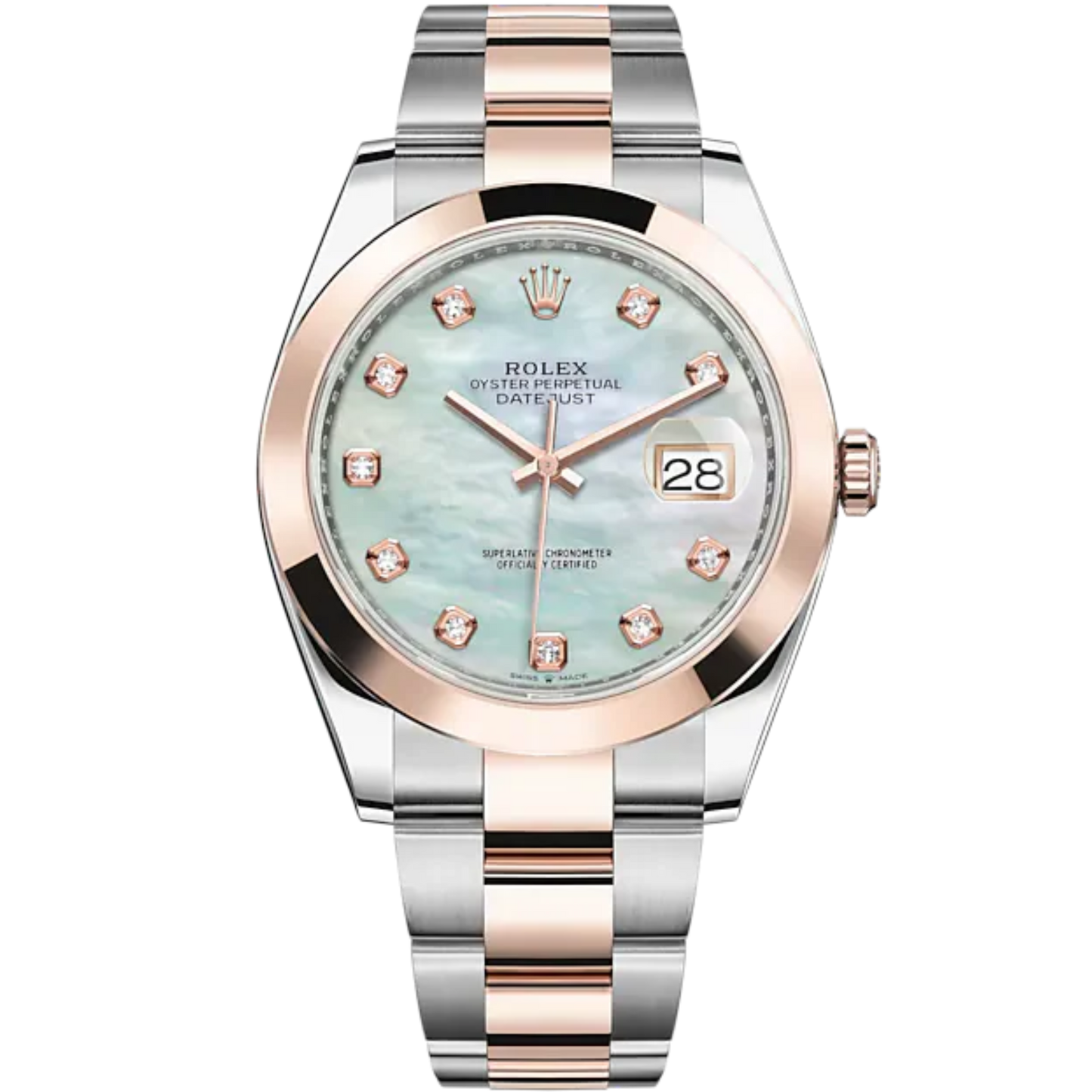 Datejust 41 41mm Oyster Bracelet Oystersteel and Everose Gold with White Mother-Of-Pearl Diamond-Set Dial Everose Gold Bezel