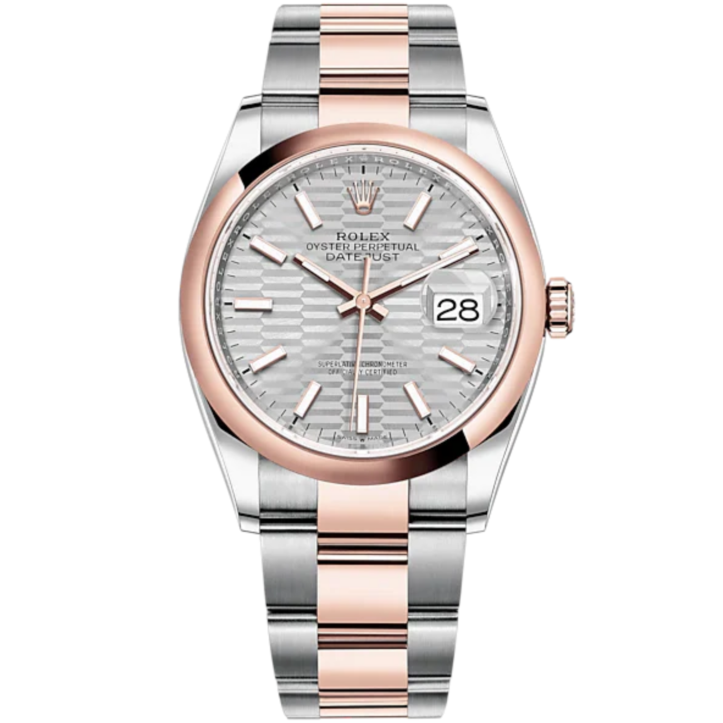 Datejust 36 36mm Oyster Bracelet Oystersteel and Everose Gold with Silver Fluted-Motif Dial Domed Bezel