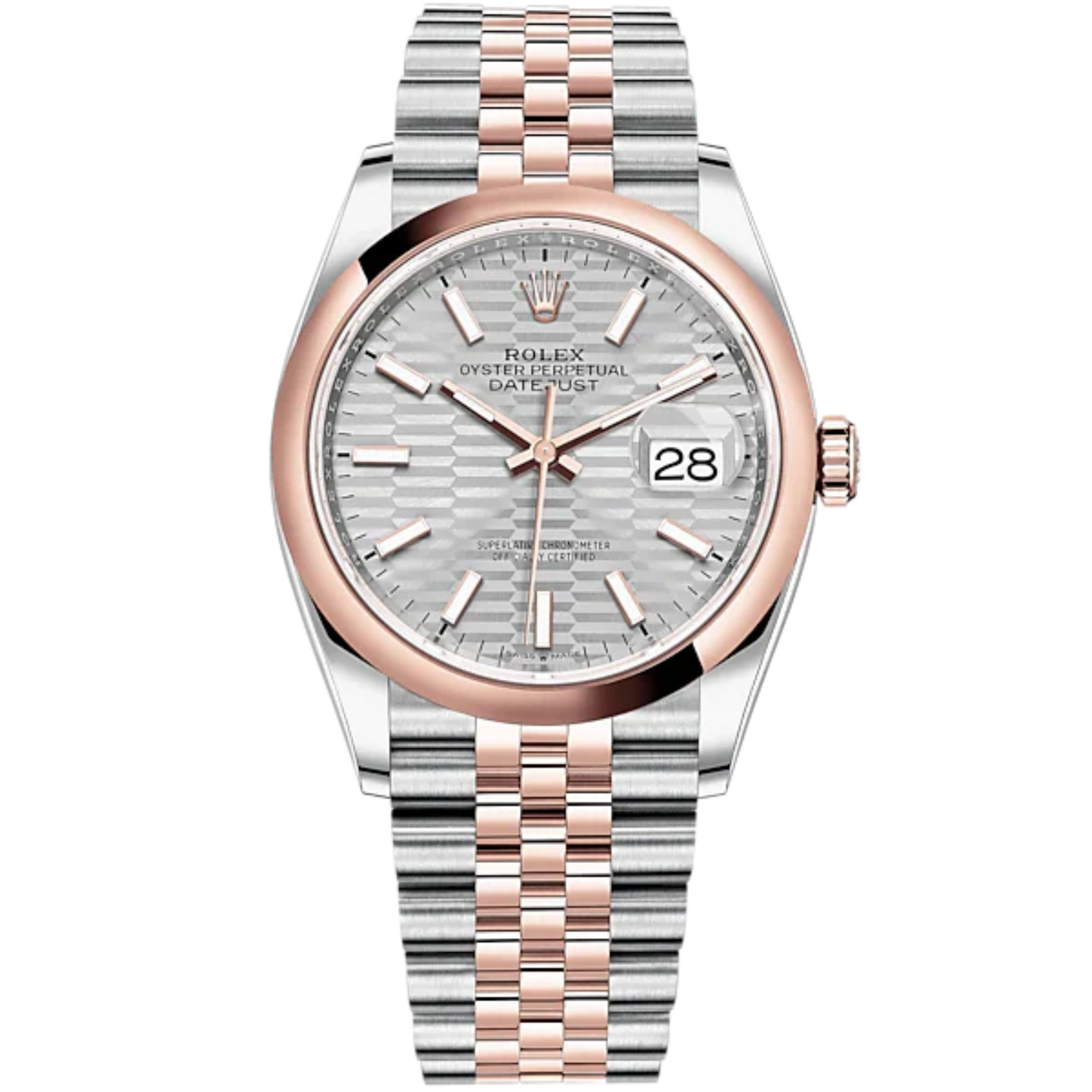 Datejust 36 36mm Oystersteel Jubilee Bracelet and Everose Gold with Silver Dial Fluted-Motif Dial Domed Bezel