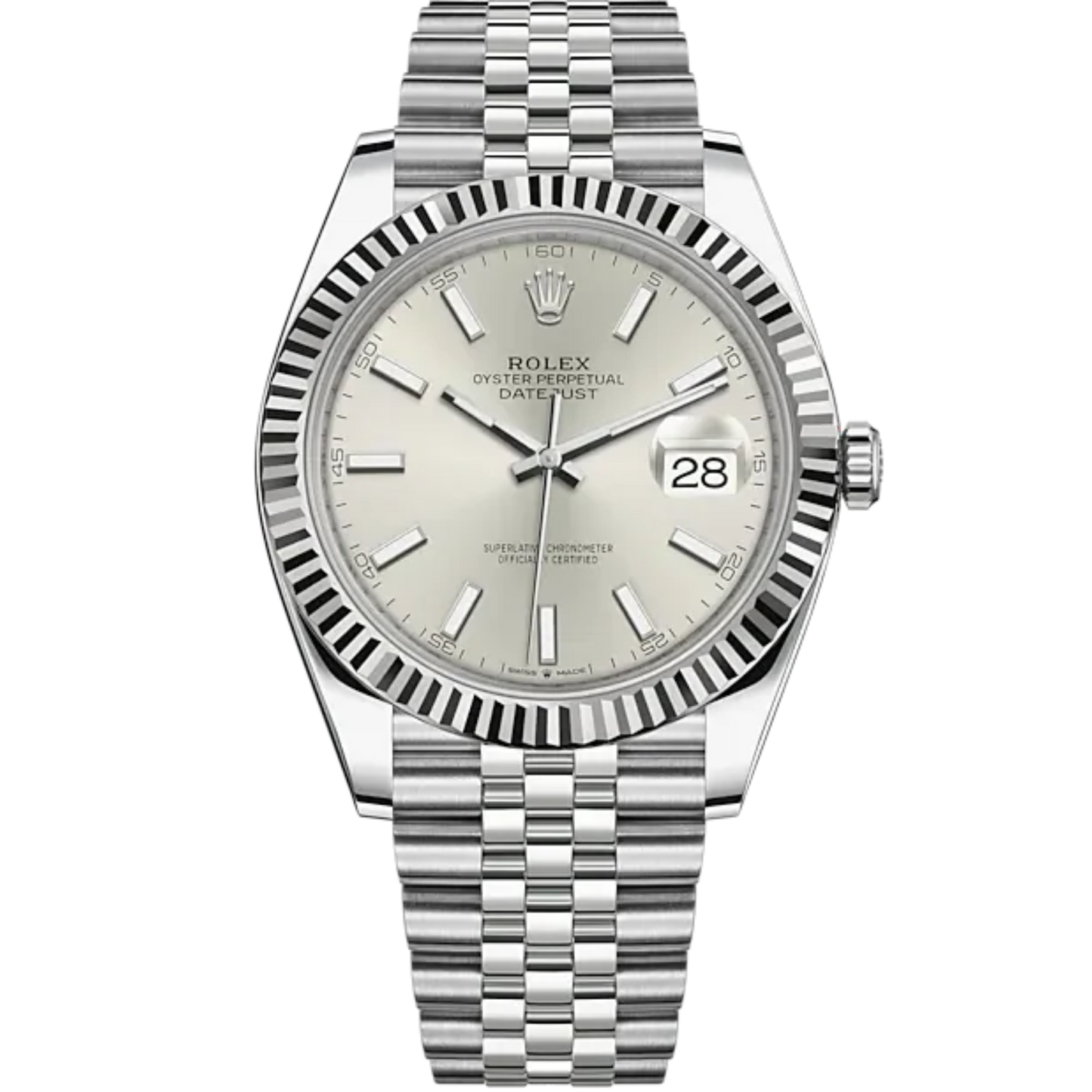 Datejust 41 41mm Jubilee Bracelet Oystersteel and White Gold with Silver Dial Fluted Bezel