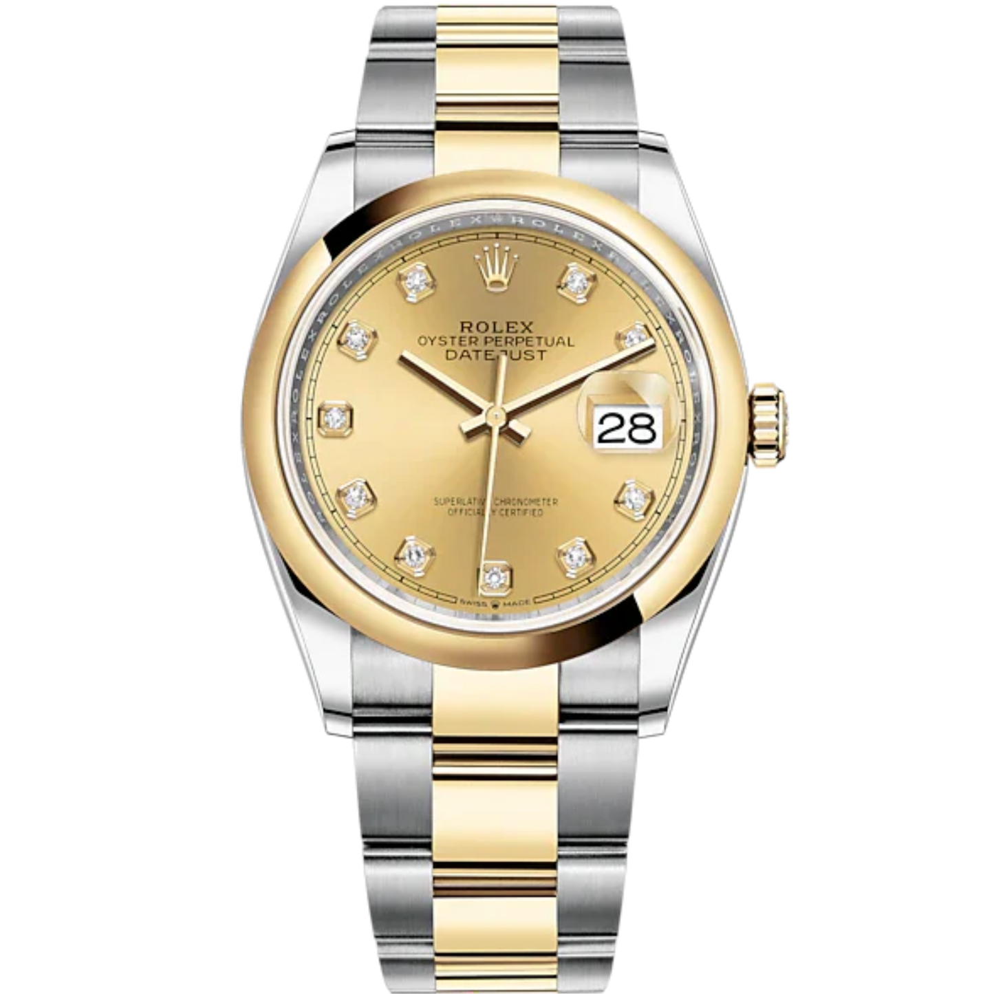 Datejust 36 36mm Oyster Bracelet Oystersteel and Yellow Gold with Champagne-Colour Dial Diamond-Set Bezel