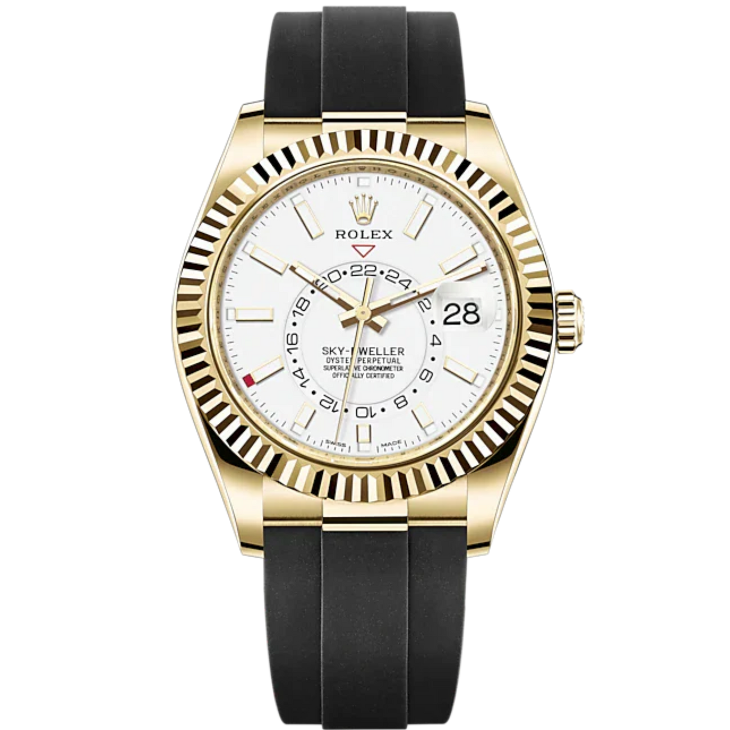 Sky-Dweller 42mm Oysterflex Bracelet and 18 CT Yellow Gold with Intense White Dial Fluted Bezel