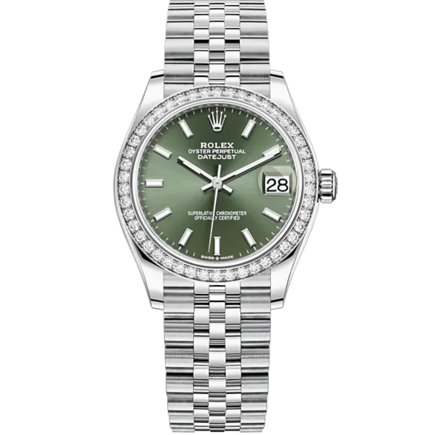 Datejust 31 31mm Jubilee Bracelet Oystersteel and White Gold with Mint Green Dial Diamond-Set Bezel