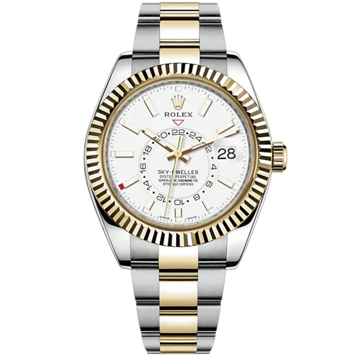 Sky-Dweller 42mm Oyster Bracelet Oystersteel and Yellow Gold with Intense White Dial Fluted Bezel