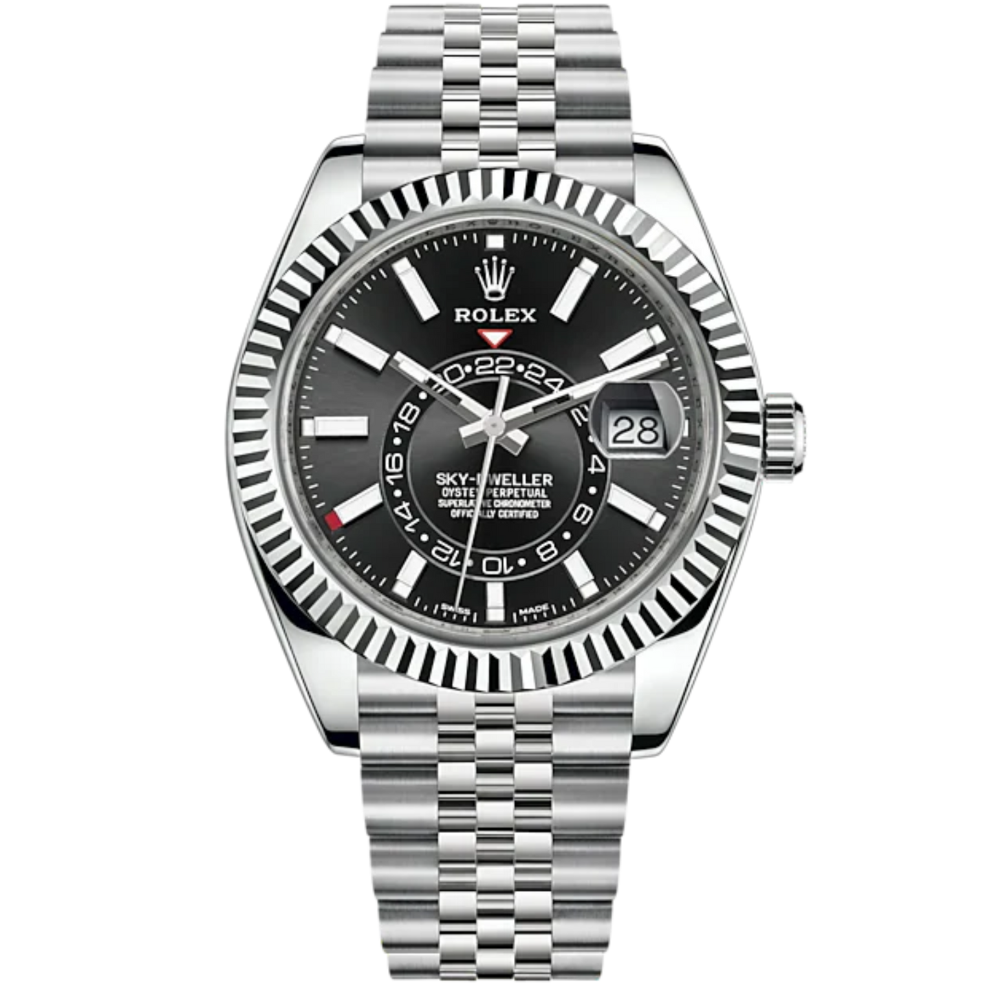 Sky-Dweller 42mm Jubilee Bracelet Oystersteel and White Gold with Bright Black Fluted Bezel