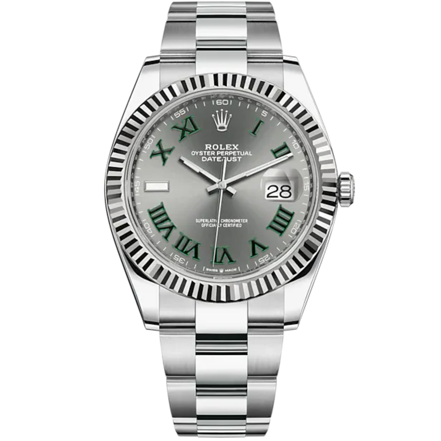 Datejust 41 41mm Oyster Bracelet Oystersteel and White Gold with Slate Roman Dial Fluted Bezel