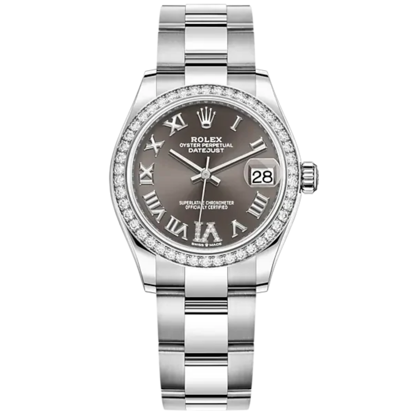 Datejust 31 31mm Oyster Bracelet Oystersteel and White Gold with Dark Grey Diamond Dial Diamond-Set Bezel