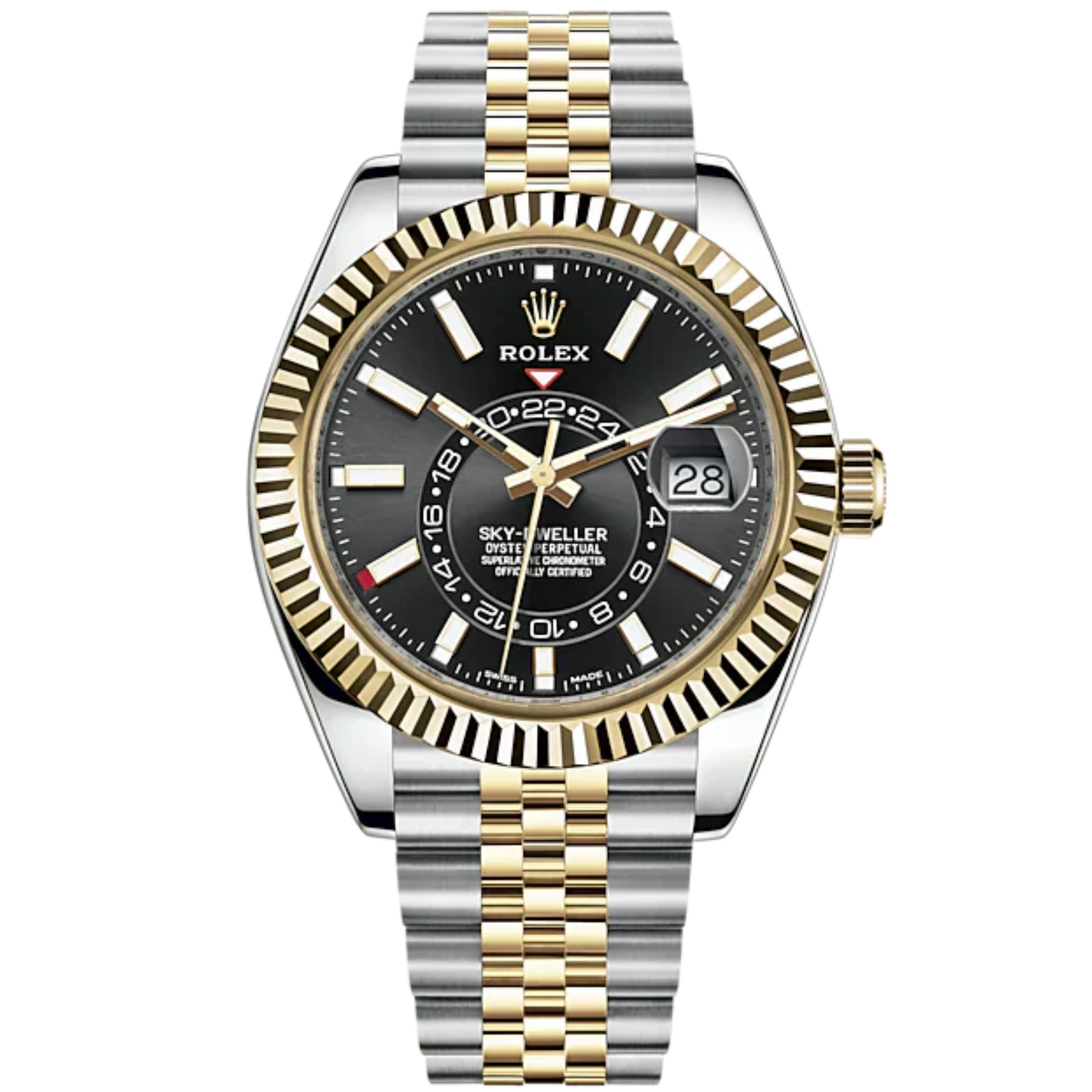 Sky-Dweller 42mm Jubilee Bracelet Oystersteel and Yellow Gold with Bright Black Dial Fluted Bezel