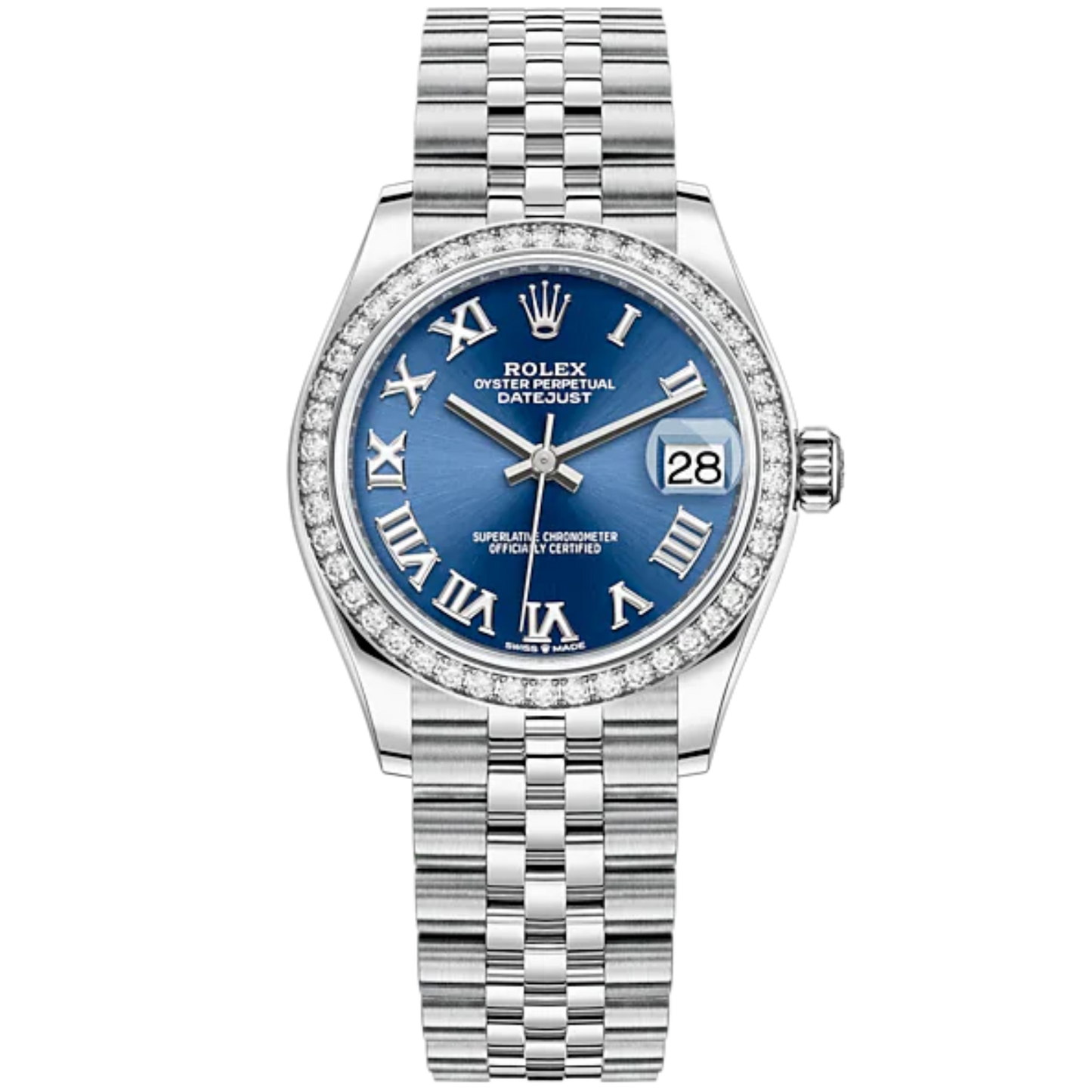 Datejust 31 31mm Jubilee Bracelet Oystersteel and White Gold with Bright Blue Dial Diamond-Set Bezel