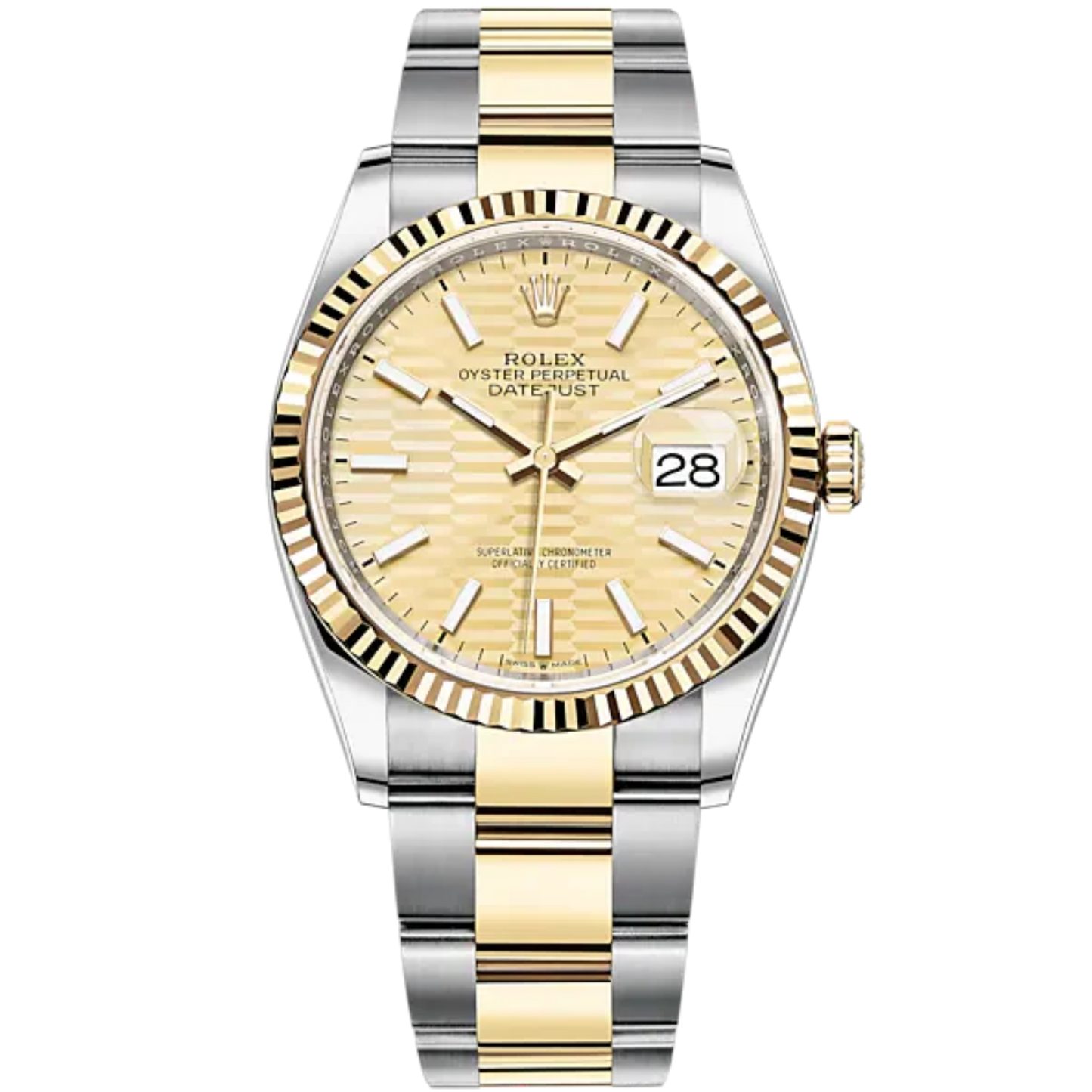 Datejust 36 36mm Oyster Bracelet Oystersteel and Yellow Gold with Golden Dial Fluted-Motif Dial Fluted Bezel