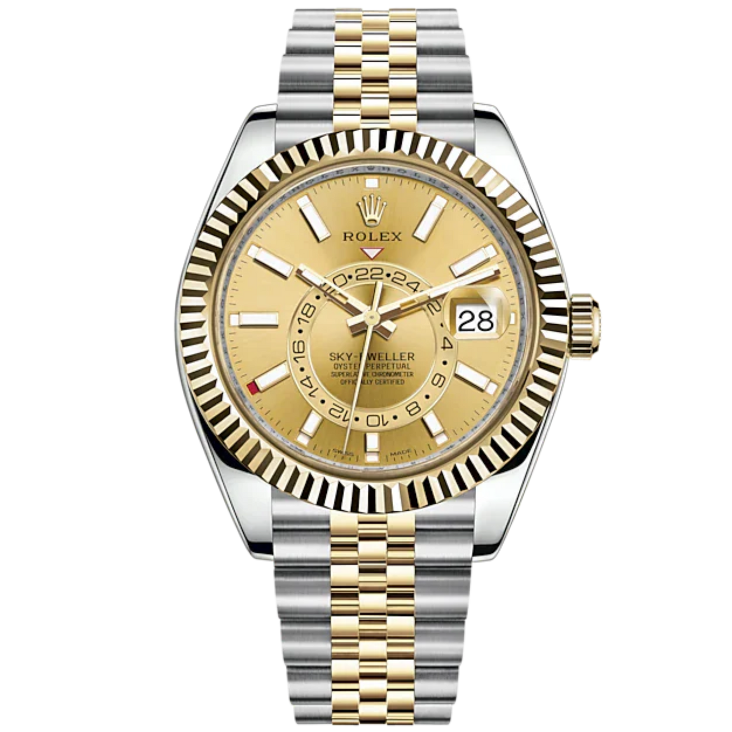 Sky-Dweller 42mm Jubilee Bracelet Oystersteel and Yellow Gold with Champagne-Colour Dial Fluted Bezel