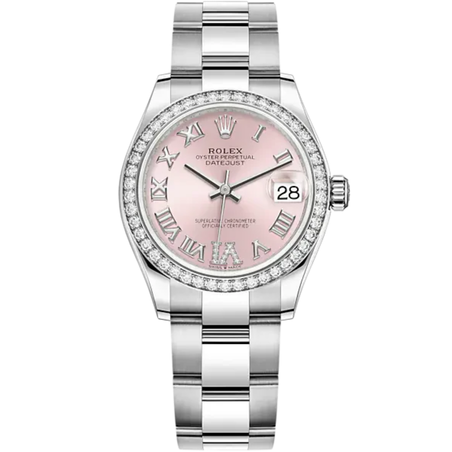 Datejust 31 31mm Oyster Bracelet Oystersteel and White Gold with Pink Diamond Dial Diamond-Set Bezel