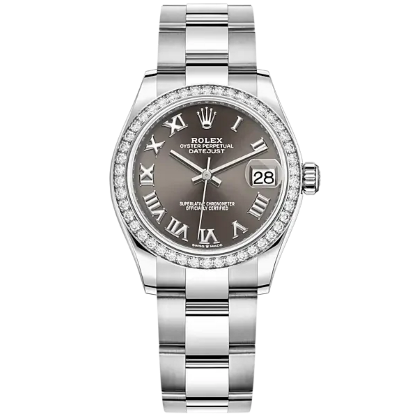 Datejust 31 31mm Oyster Bracelet Oystersteel and White Gold with Dark Grey Dial Daimond-Set Bezel