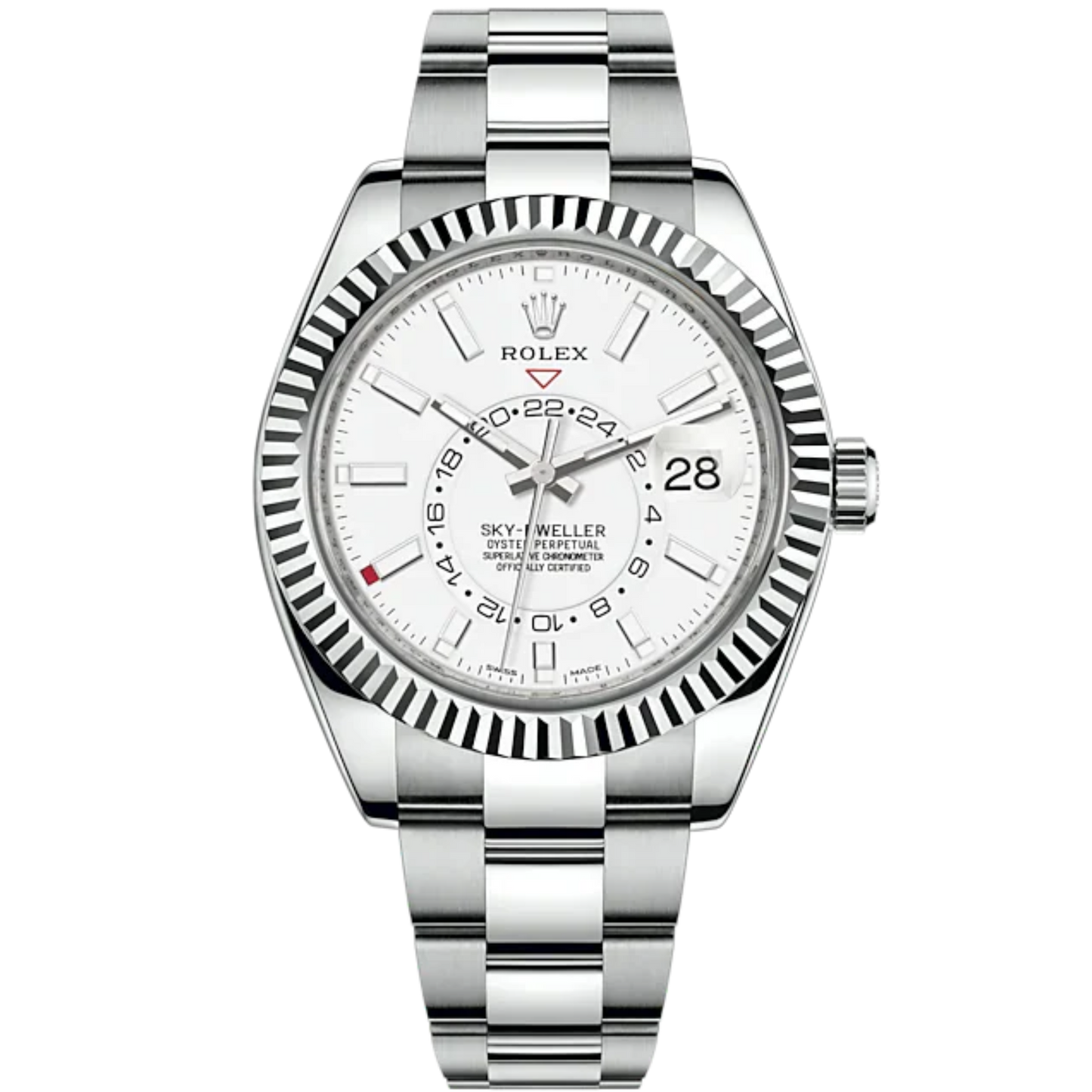 Sky-Dweller 42mm Oyster Bracelet Oystersteel and White Gold with Intense White Dial Fluted Bezel
