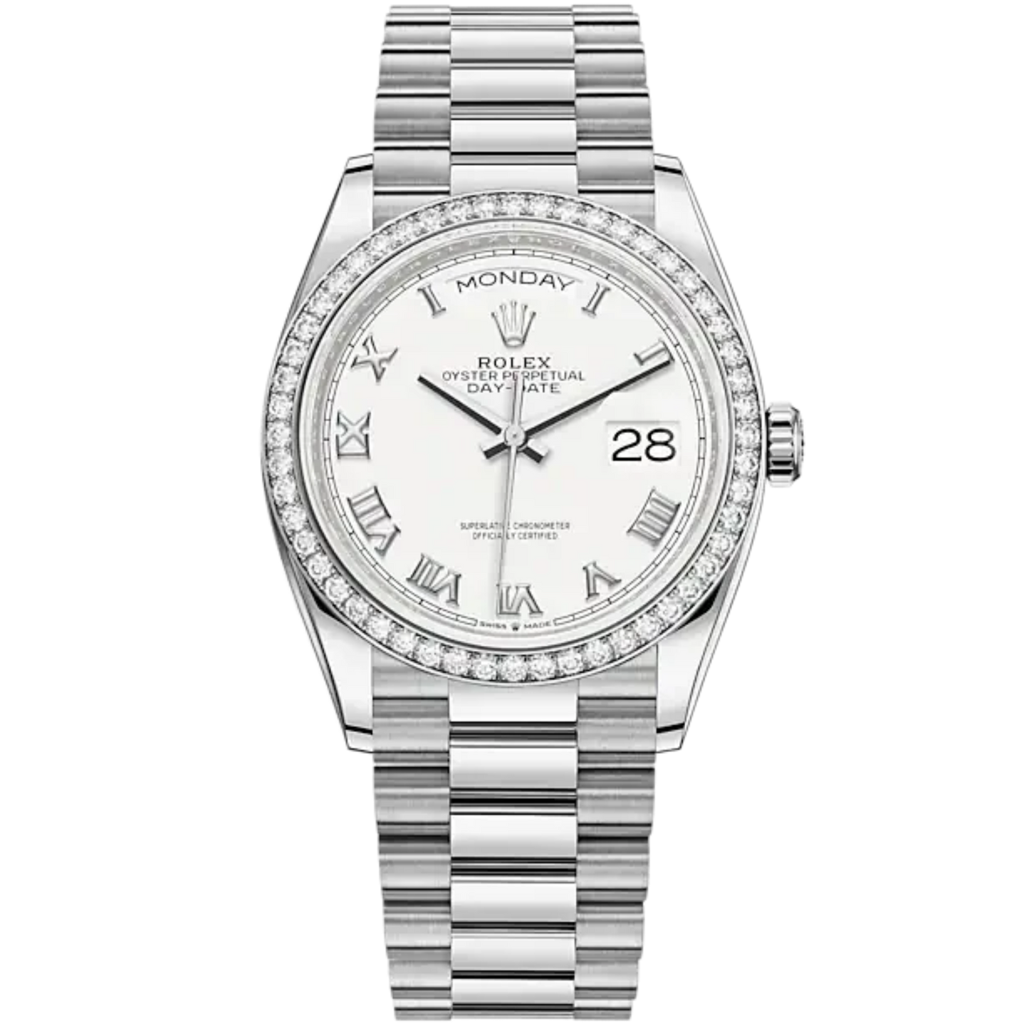 Day-Date 36 36mm President Bracelet and Platinum with White Dial and Diamond-Set Bezel