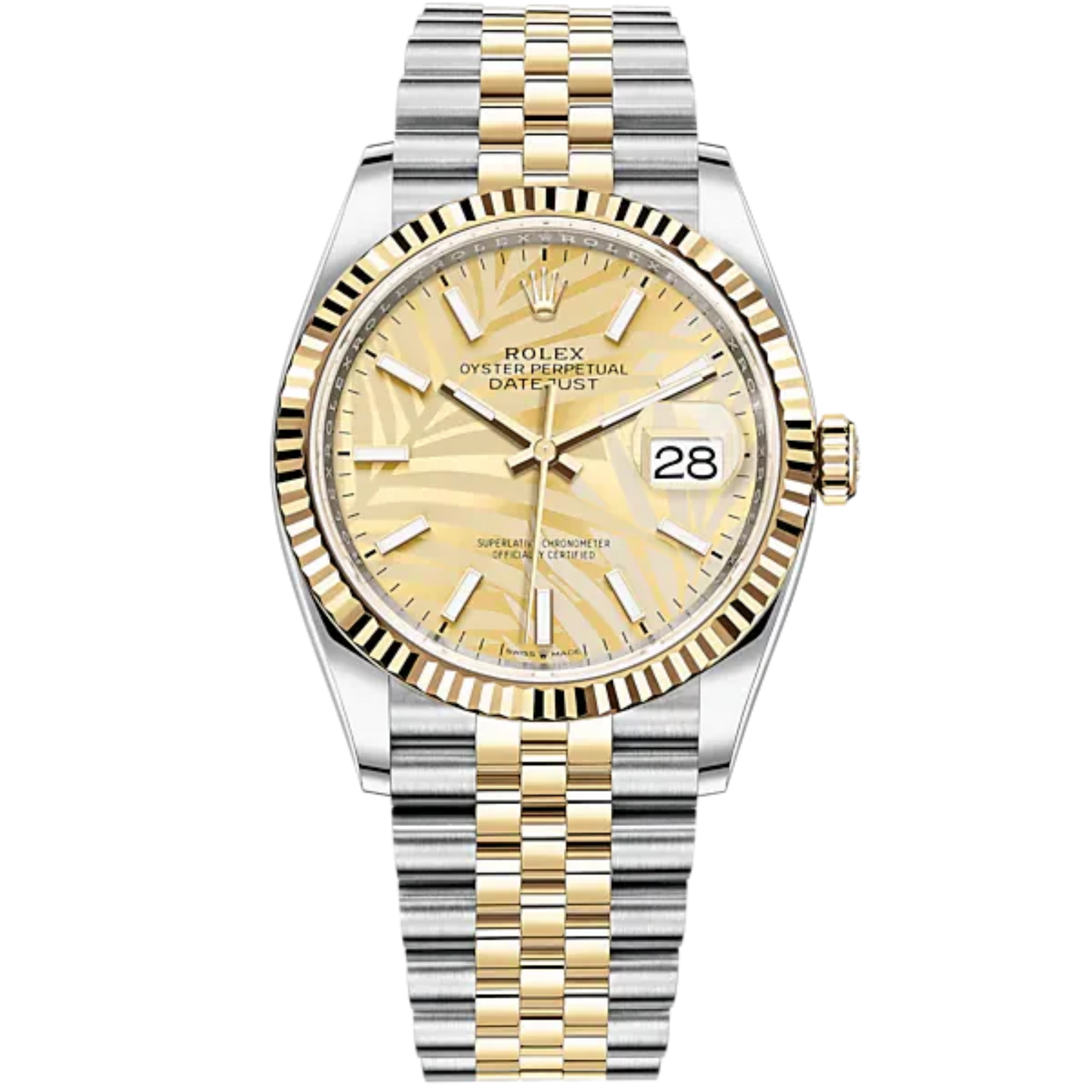 Datejust 36 36mm Oystersteel Jubilee Bracelet and Yellow Gold with Golden Dial Fluted-Motif Dial Fluted Bezel