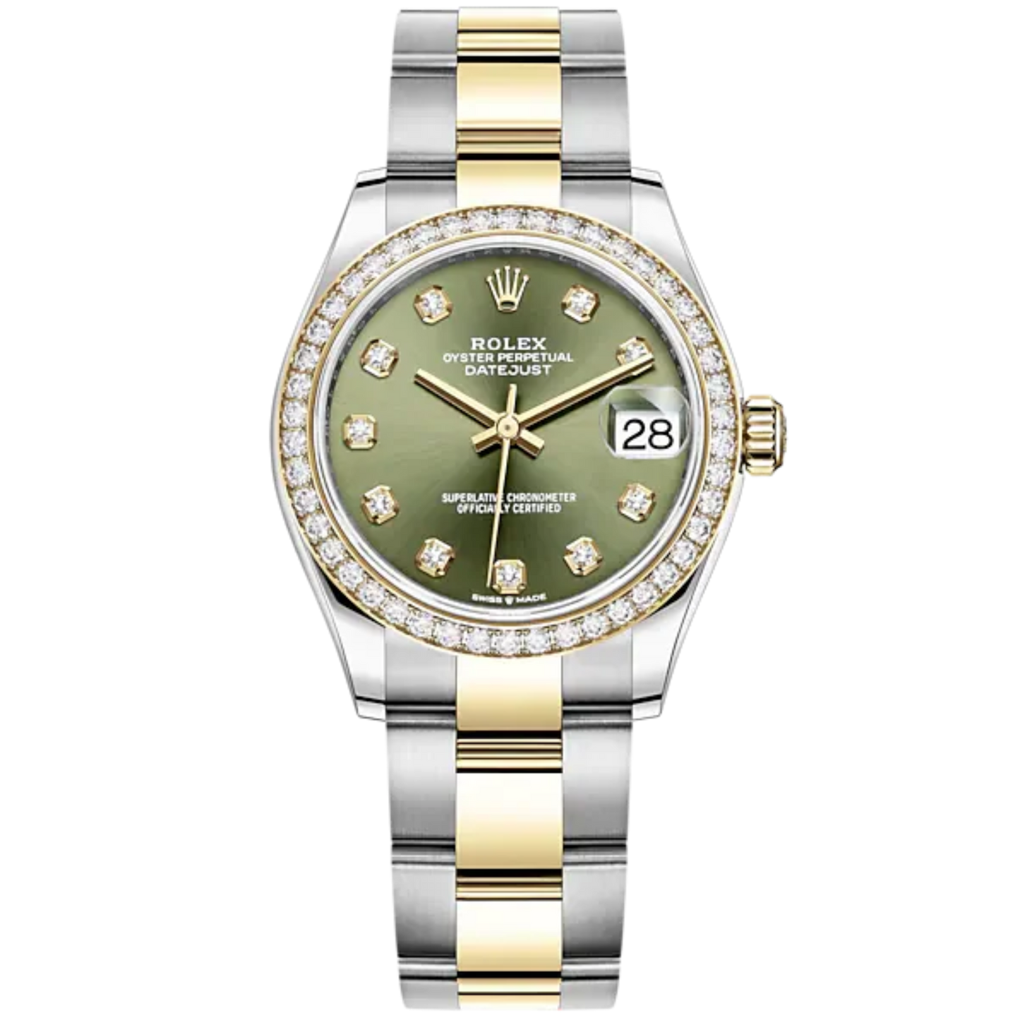 Datejust 31 31mm Oyster Bracelet Oystersteel and Yellow Gold with Olive-Green Diamond-Set Dial Diamond-Set Bezel