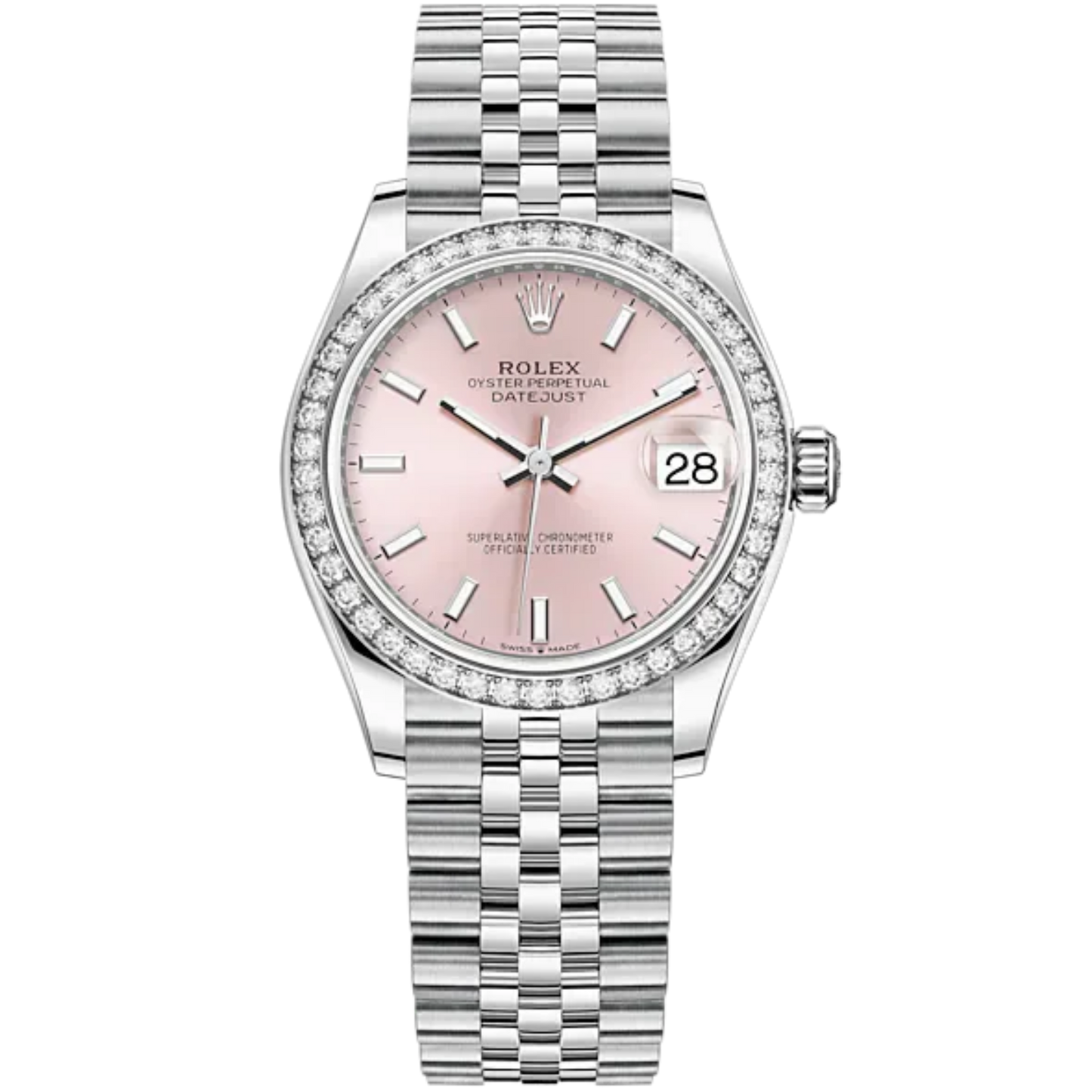 Datejust 31 31mm Jubilee Bracelet Oystersteel and White Gold with Pink Dial Diamond-Set Bezel