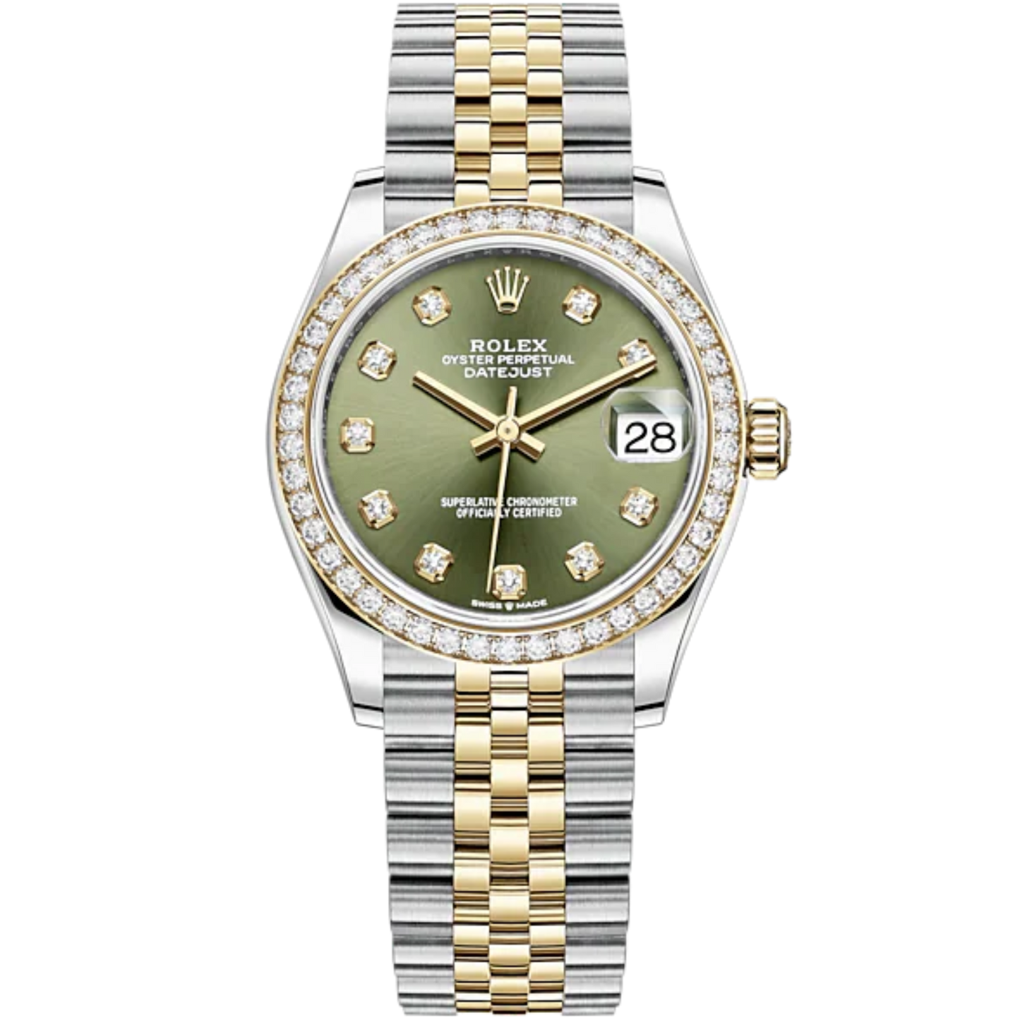 Datejust 31 31mm Jubilee Bracelet Oystersteel and Yellow Gold with Olive-Green Diamond-Set Dial Diamond-Set Bezel