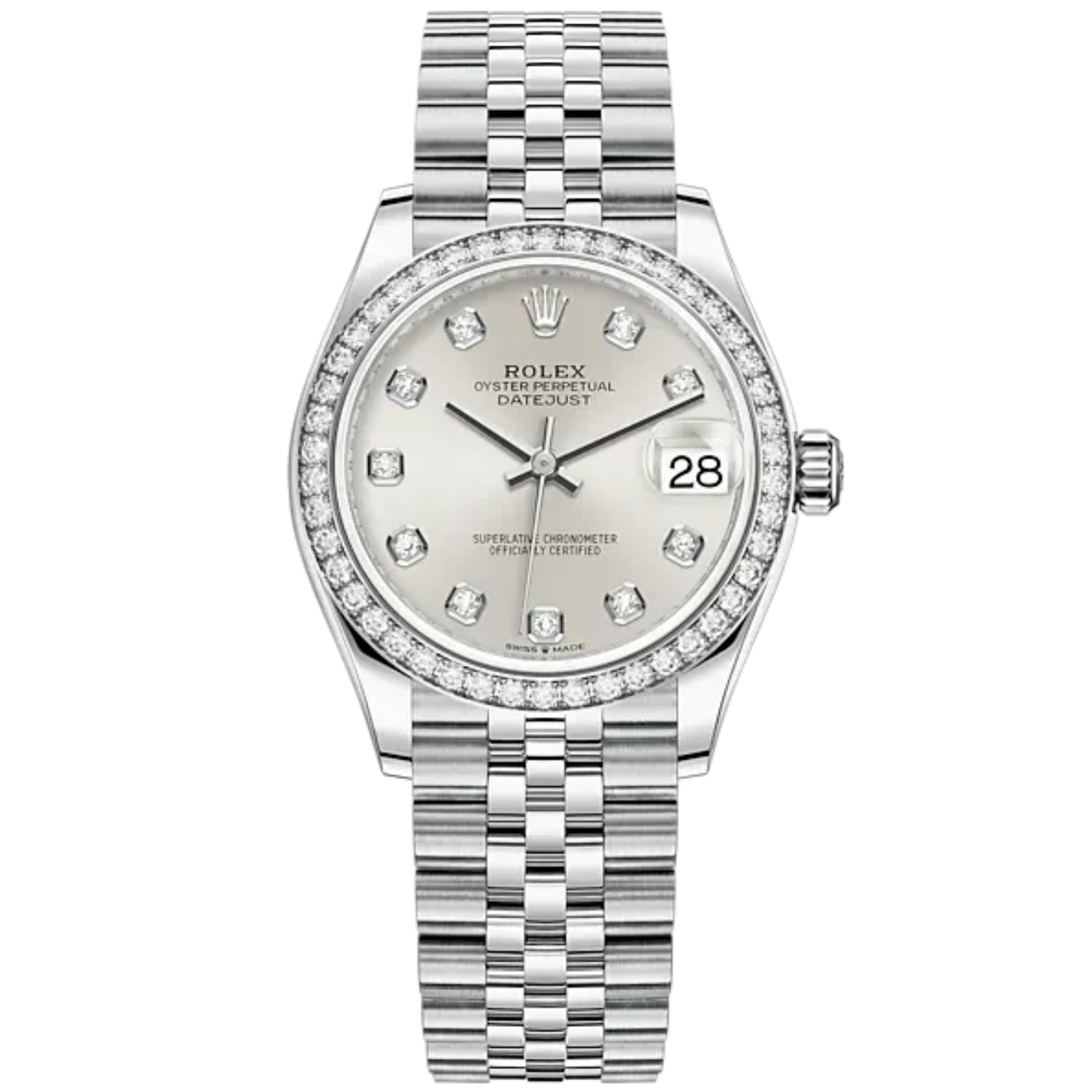 Datejust 31 31mm Jubilee Bracelet Oystersteel and White Gold with Silver Diamond-Set Dial Diamond-Set Bezel