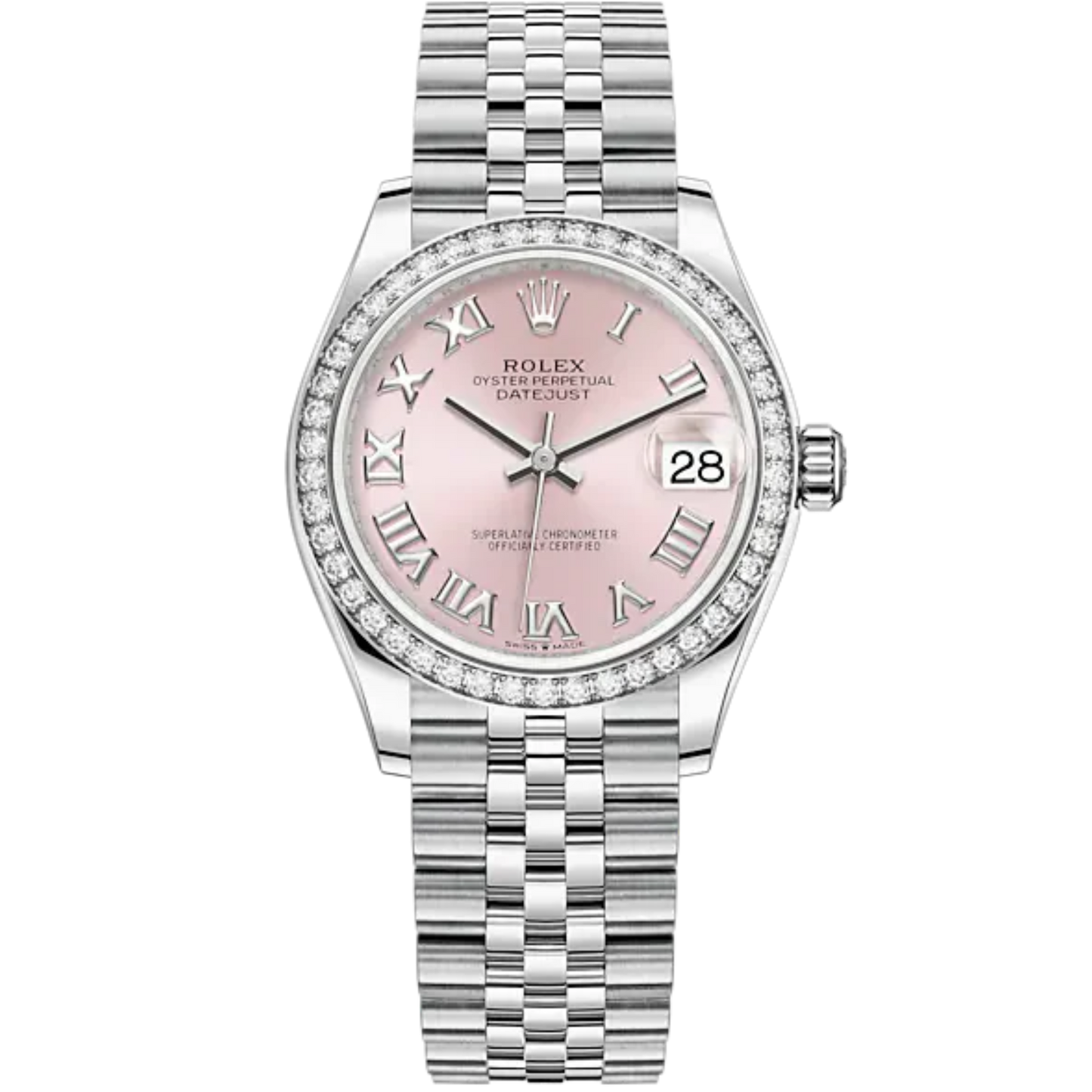 Datejust 31 31mm Jubilee Bracelet Oystersteel and White Gold with Pink Roman Dial Diamond-Set Bezel