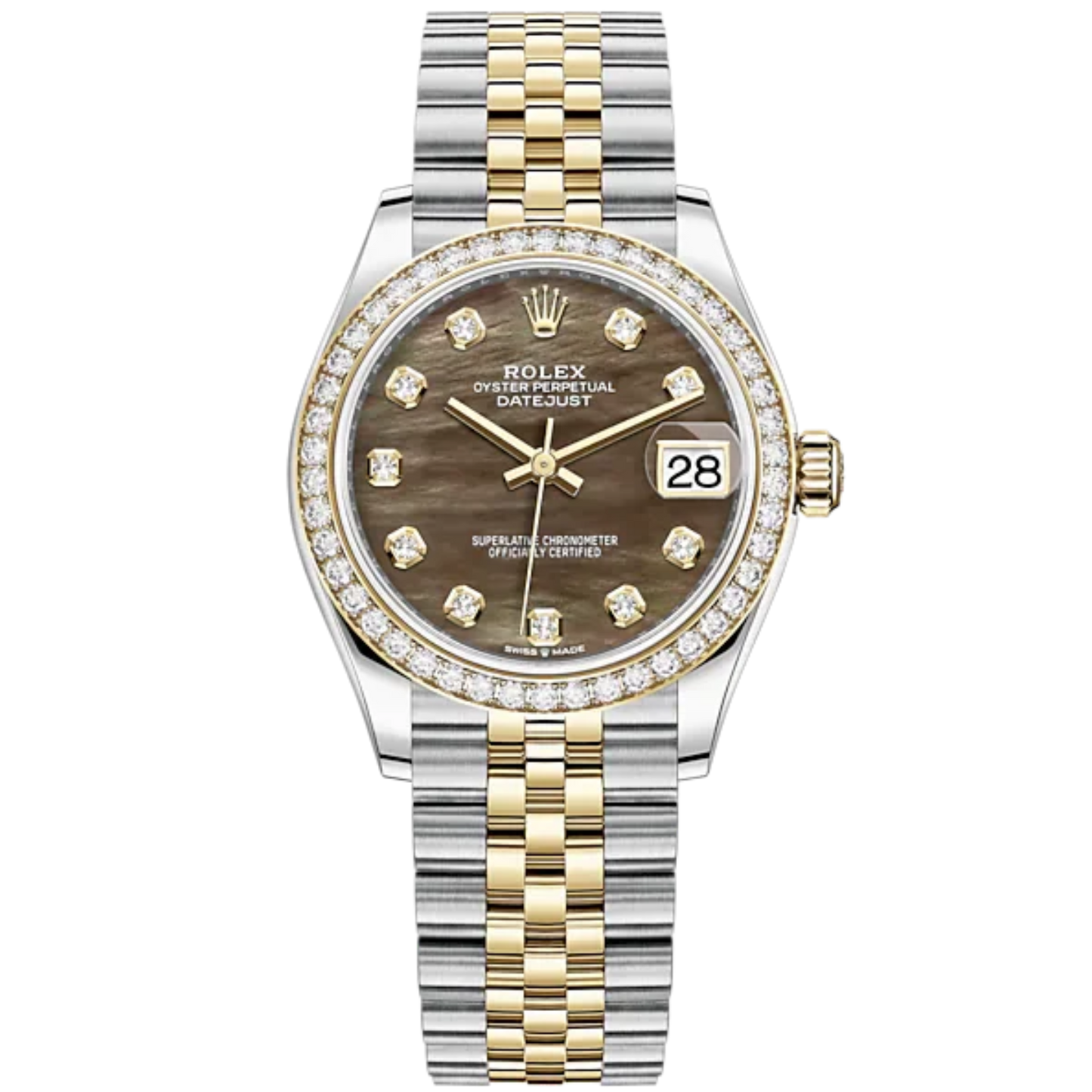 Datejust 31 31mm Jubilee Bracelet Oystersteel and Yellow Gold with Black Mother-Of-Pearl Diamond-Set Dial Diamond-Set Bezel