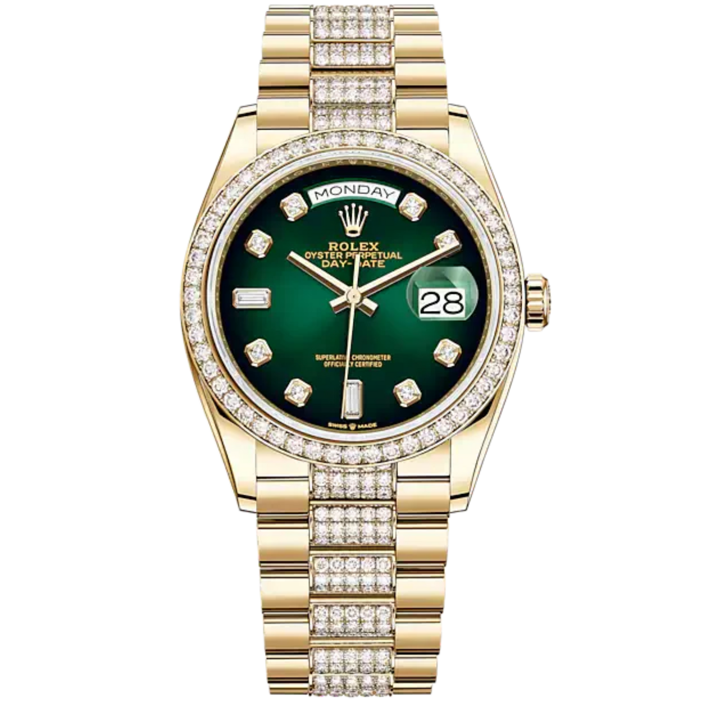 Day-Date 36 36mm President Bracelet and 18 KT Yellow Gold with Green Ombré Diamond-Set Dial Diamond-Set Bezel