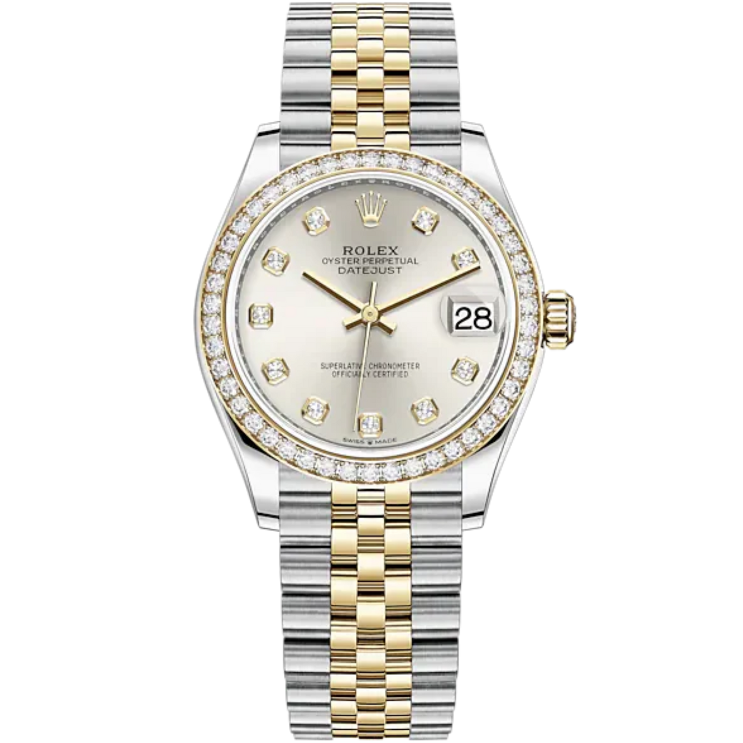 Datejust 31 31mm Jubilee Bracelet Oystersteel and Yellow Gold with Silver Diamond-Set Dial Diamond-Set Bezel