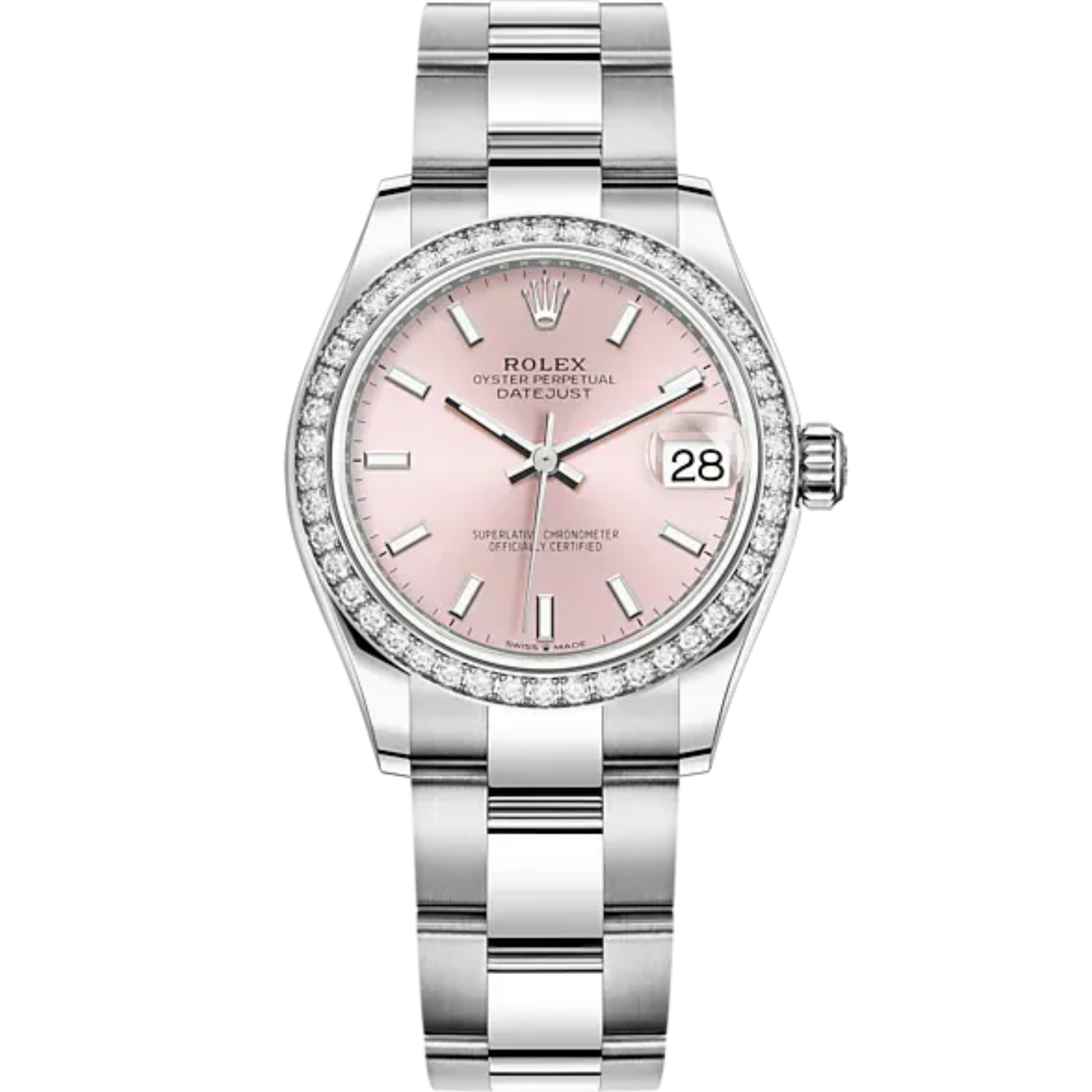 Datejust 31 31mm Oyster Bracelet Oystersteel and White Gold with Pink Dial Diamond-Set Bezel