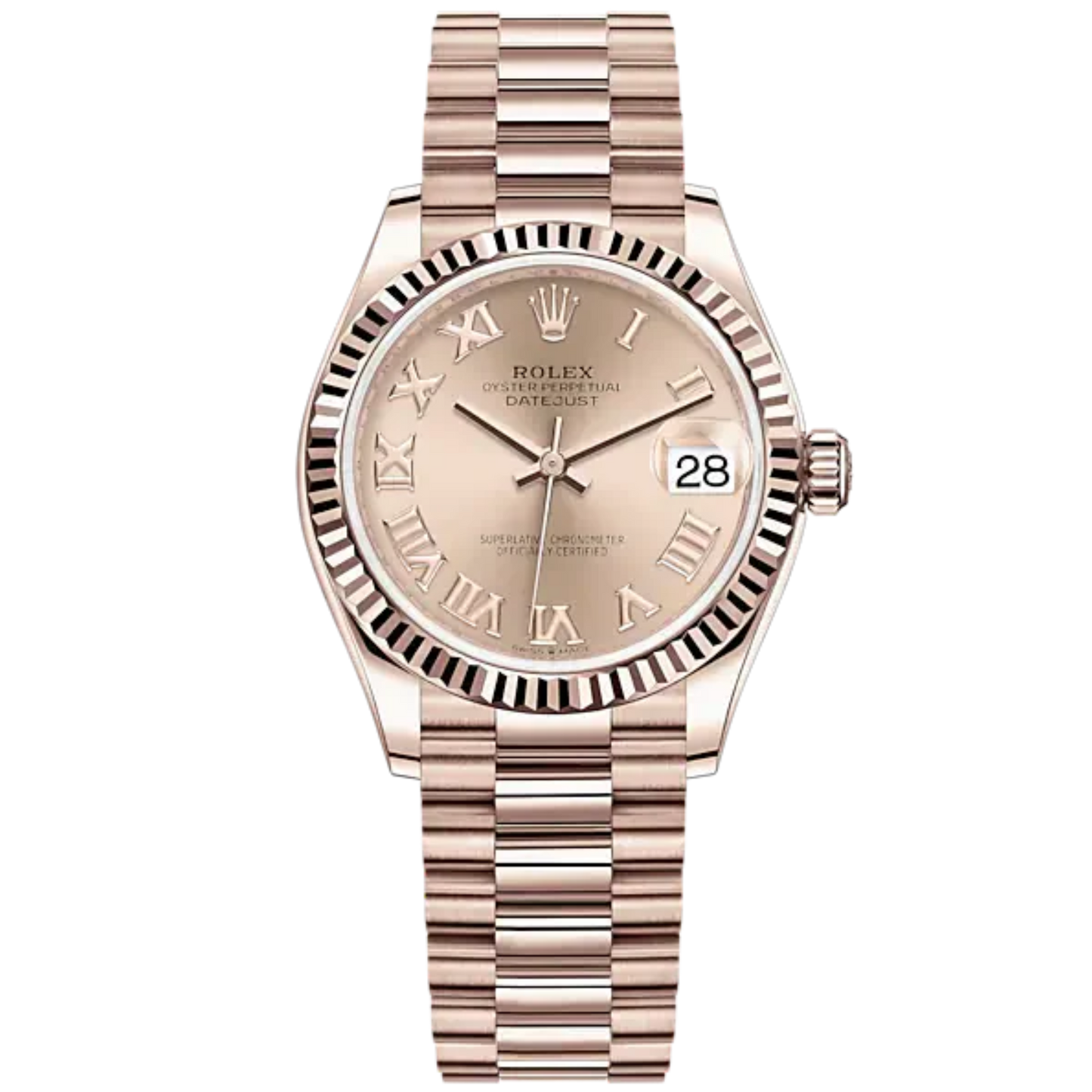 Datejust 31 31mm President Bracelet and 18 CT Everose Gold with Rosé-Colour Dial Fluted Bezel