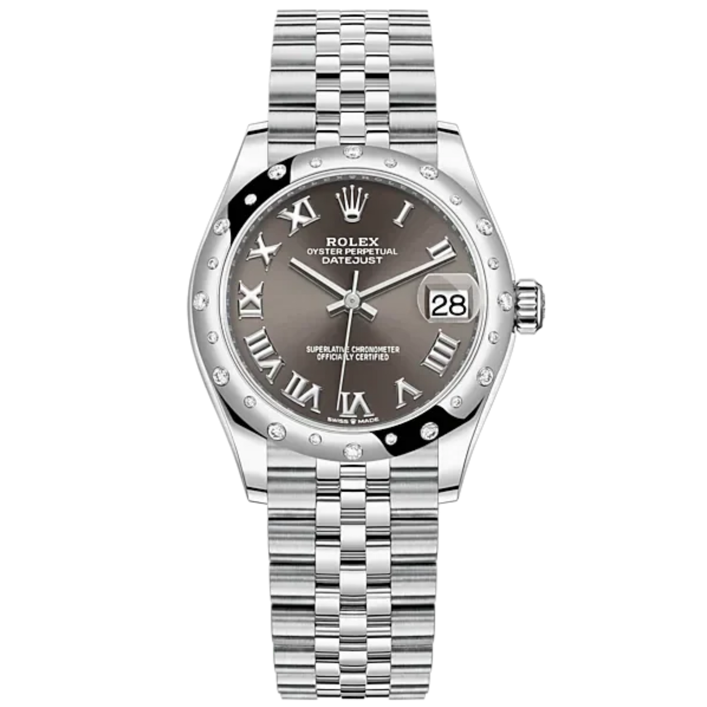 Datejust 31 31mm Jubilee Bracelet Oystersteel and White Gold with Dark Grey Roman Dial Diamond-Set Bezel