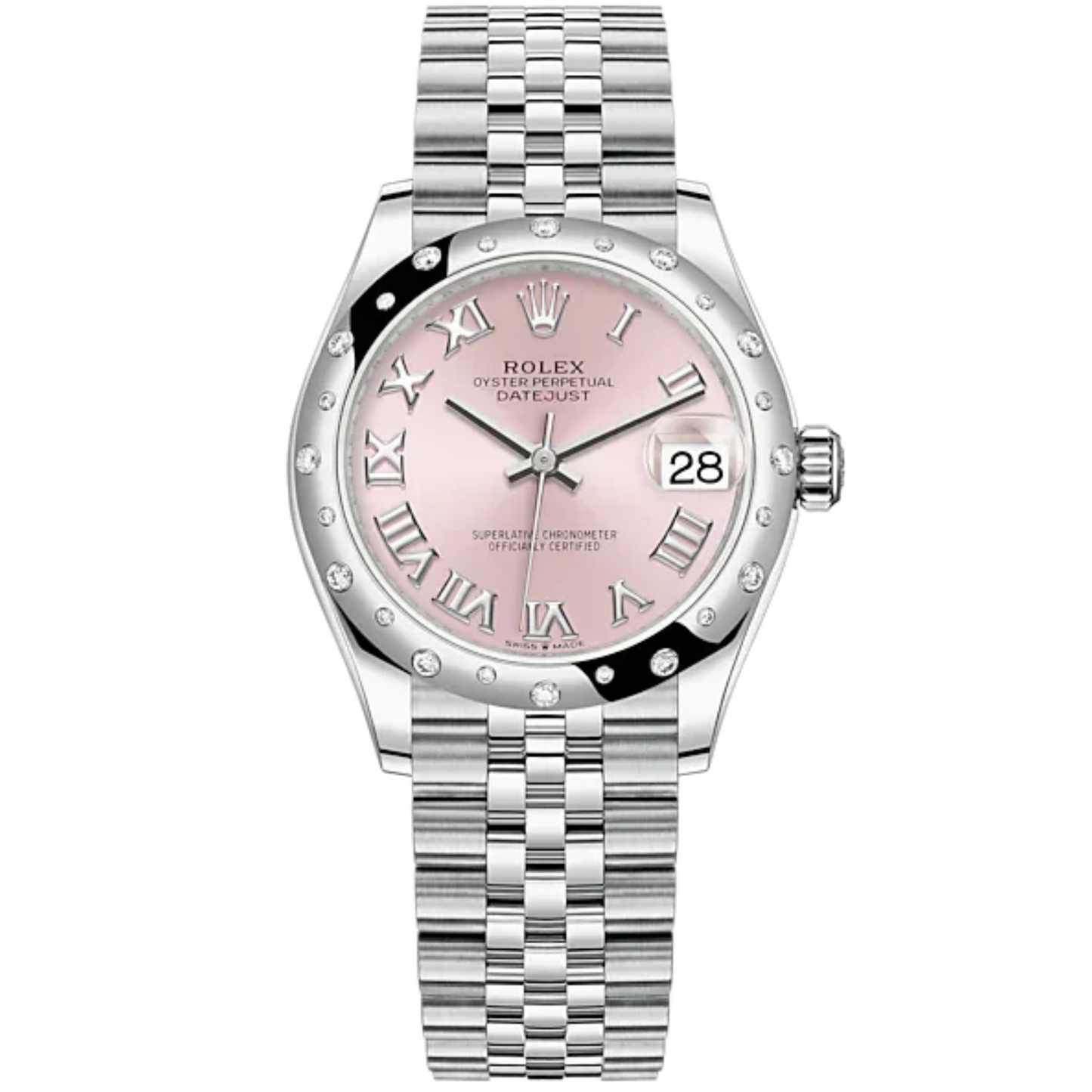 Datejust 31 31mm Jubilee Bracelet Oystersteel and White Gold with Pink Dial Roman Diamond-Set Bezel