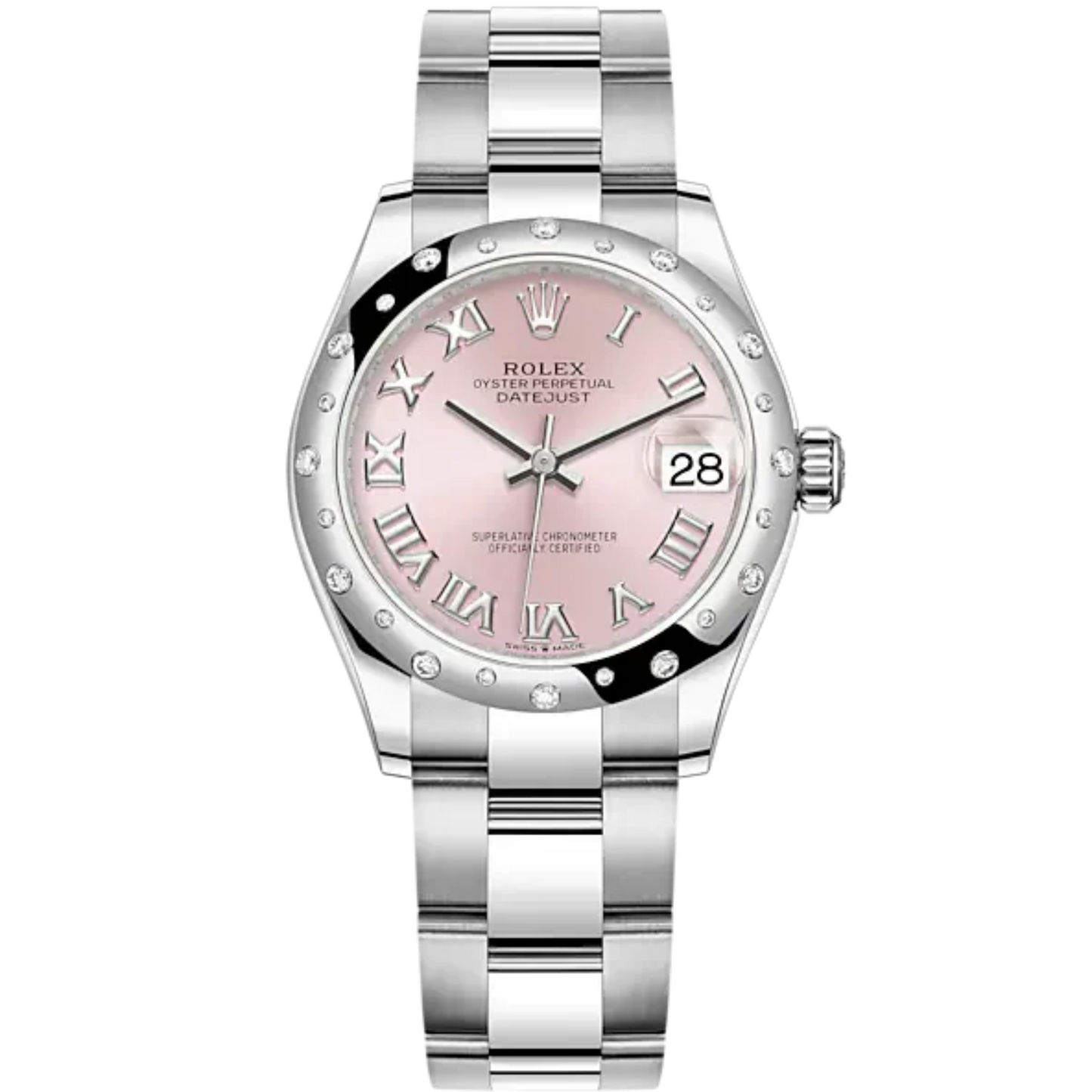 Datejust 31 31mm Oyster Bracelet Oystersteel and White Gold with Pink Diamond Dial Diamond-Set Bezel