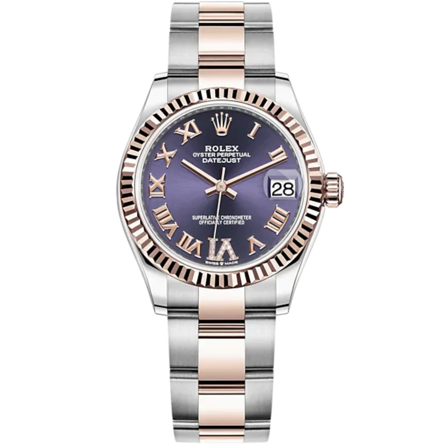 Datejust 31 31mm Oyster Bracelet Oystersteel and Everose Gold with Aubergine Diamond Dial Fluted Bezel