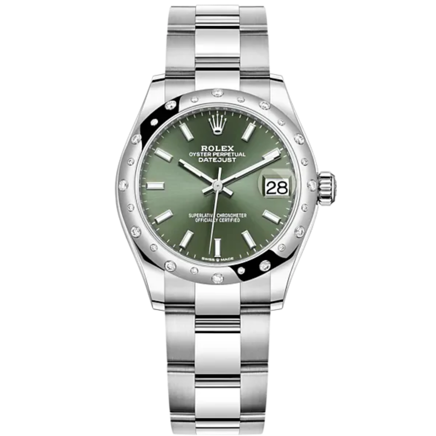 Datejust 31 31mm Oyster Bracelet Oystersteel and white Gold with Mint Green Dial Diamond-Set Bezel