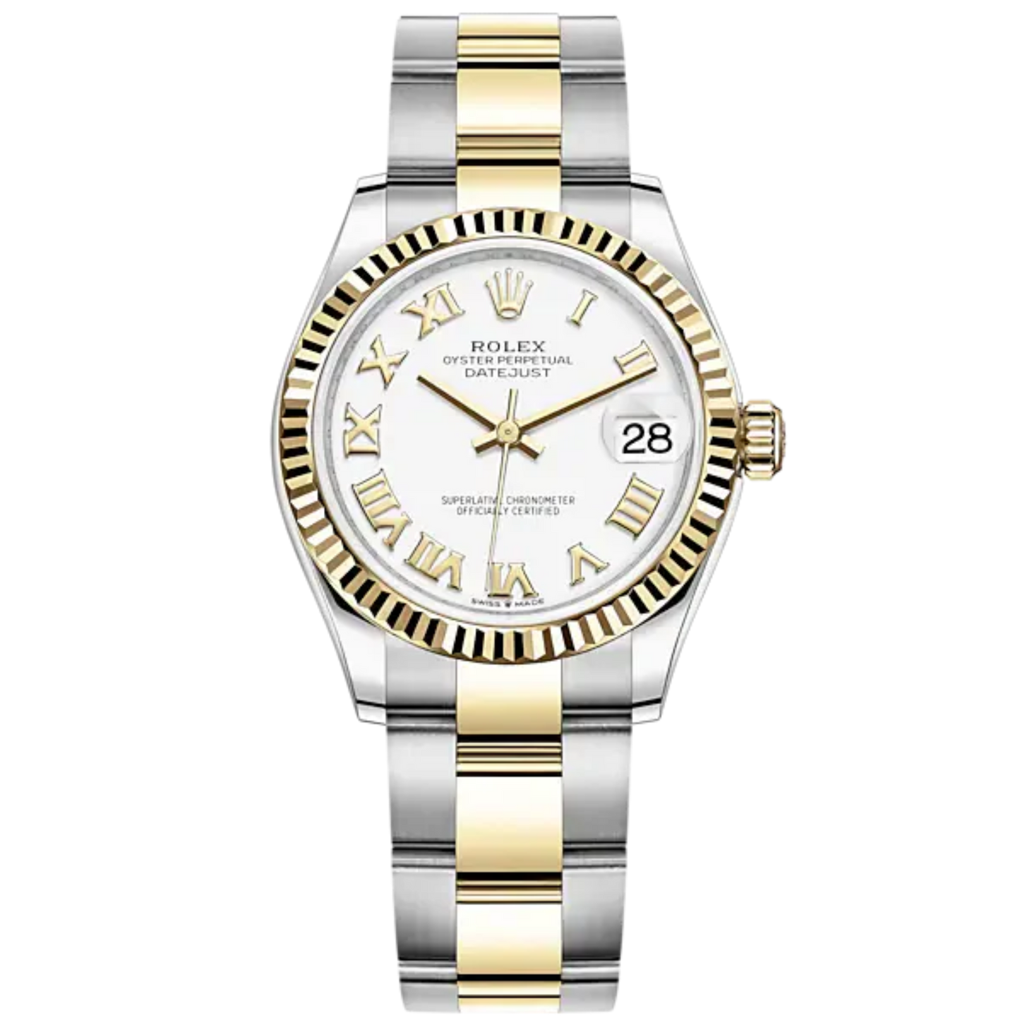 Datejust 31 31mm Oyster Bracelet Oystersteel and Yellow Gold with White Dial Fluted Bezel