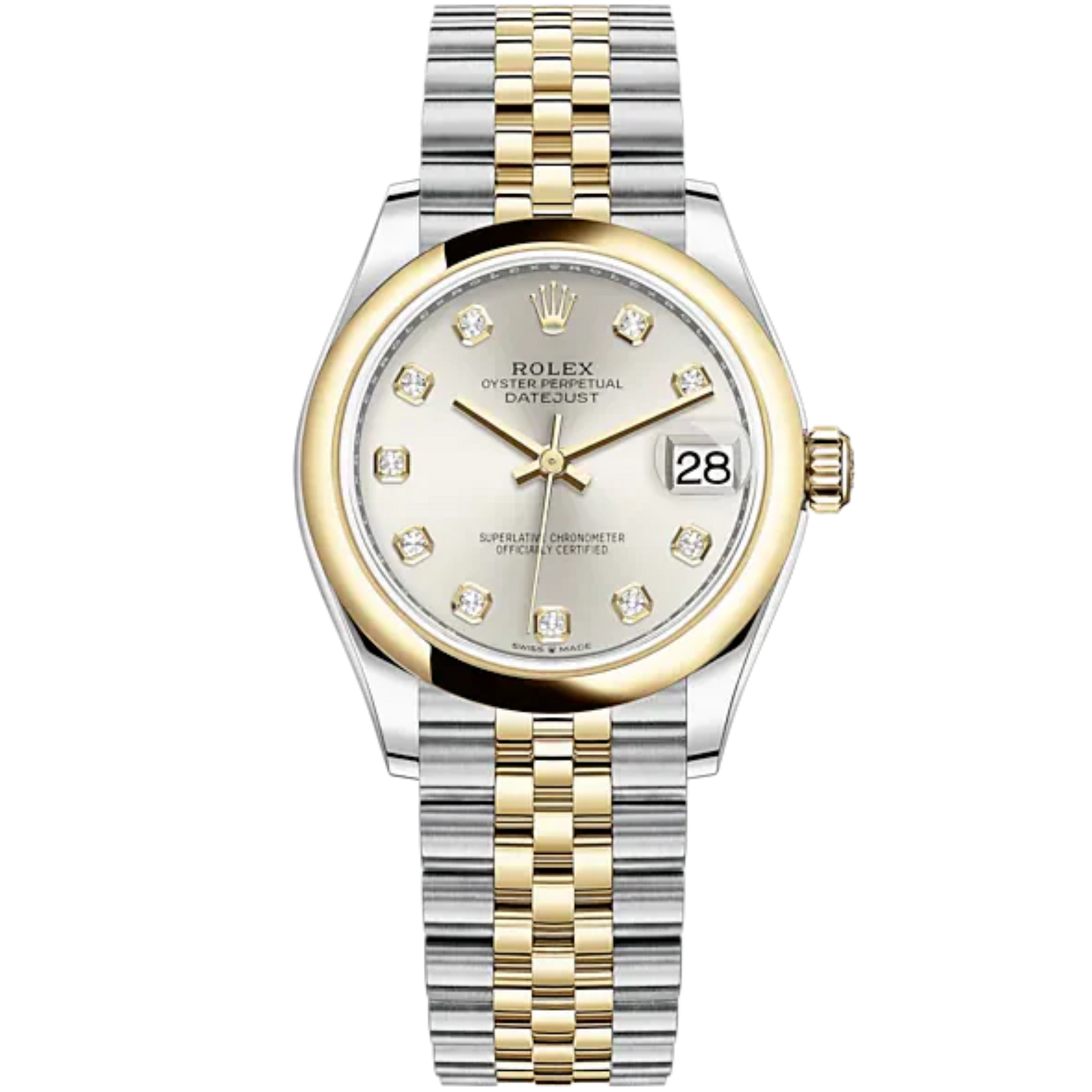 Datejust 31 31mm Jubilee Bracelet Oystersteel and Yellow Gold with Silver Diamond-Set Dial Yellow Gold Bezel