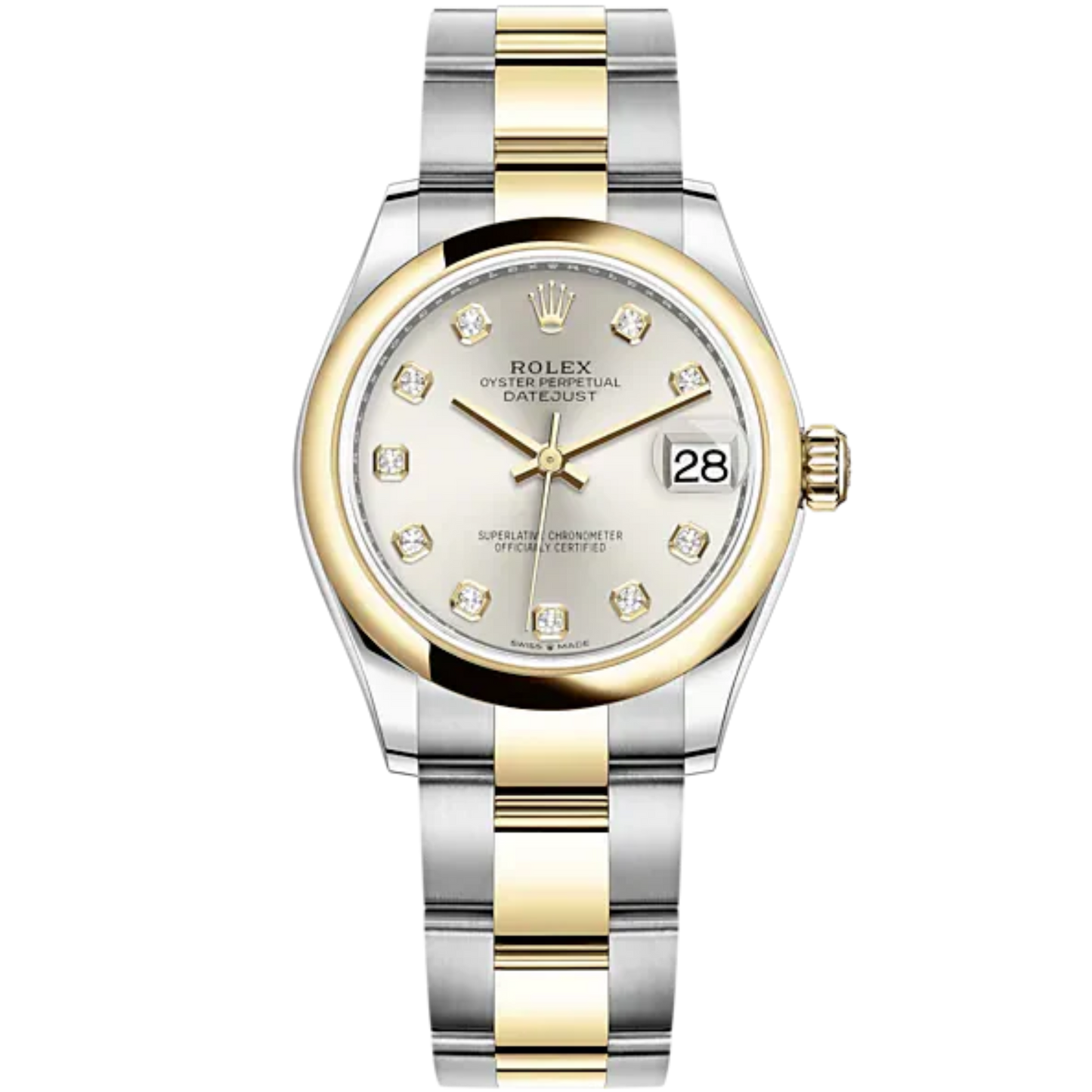 Datejust 31 31mm Oyster Bracelet Oystersteel and Yellow Gold with Silver Diamond-Set Dial Yellow Gold Bezel