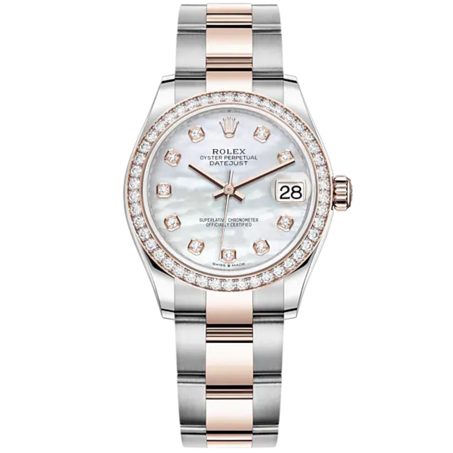Datejust 31 31mm Oyster Bracelet Oystersteel and Everose Gold with White Mother-Of-Pearl Diamond-Set Dial Diamond-Set Bezel