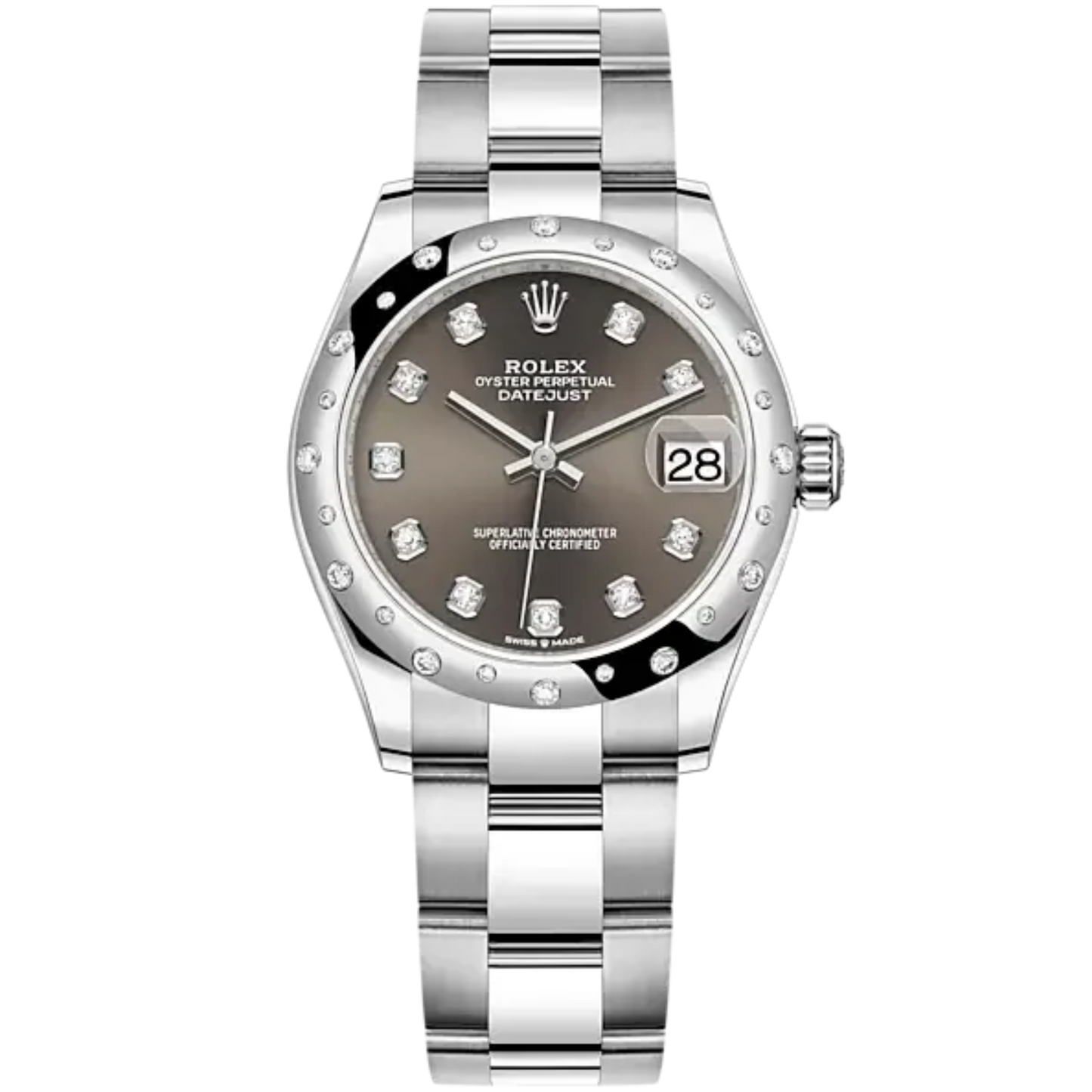 Datejust 31 31mm Oyster Bracelet Oystersteel and White Gold with Dark Grey Diamond-Set Dial Diamond-Set Bezel